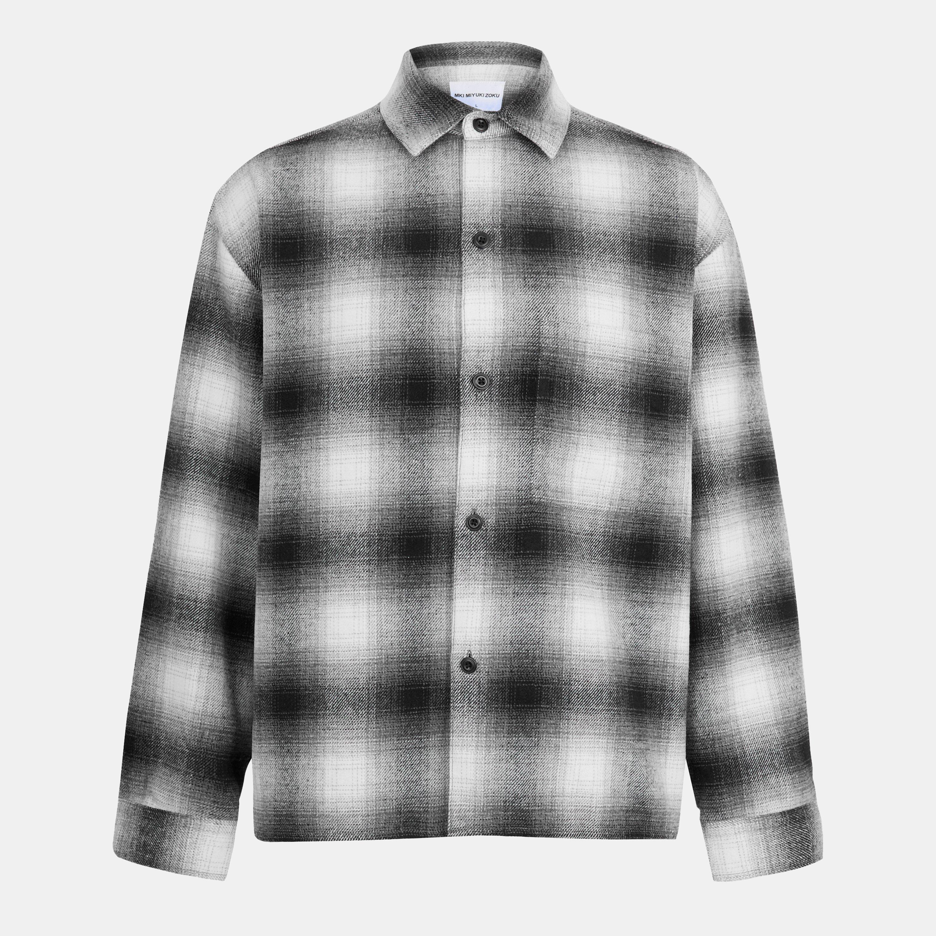 Off White/Black - MKI MIYUKI ZOKU - Men's Wol Check Long Sleeve Patterned Shirt - 1