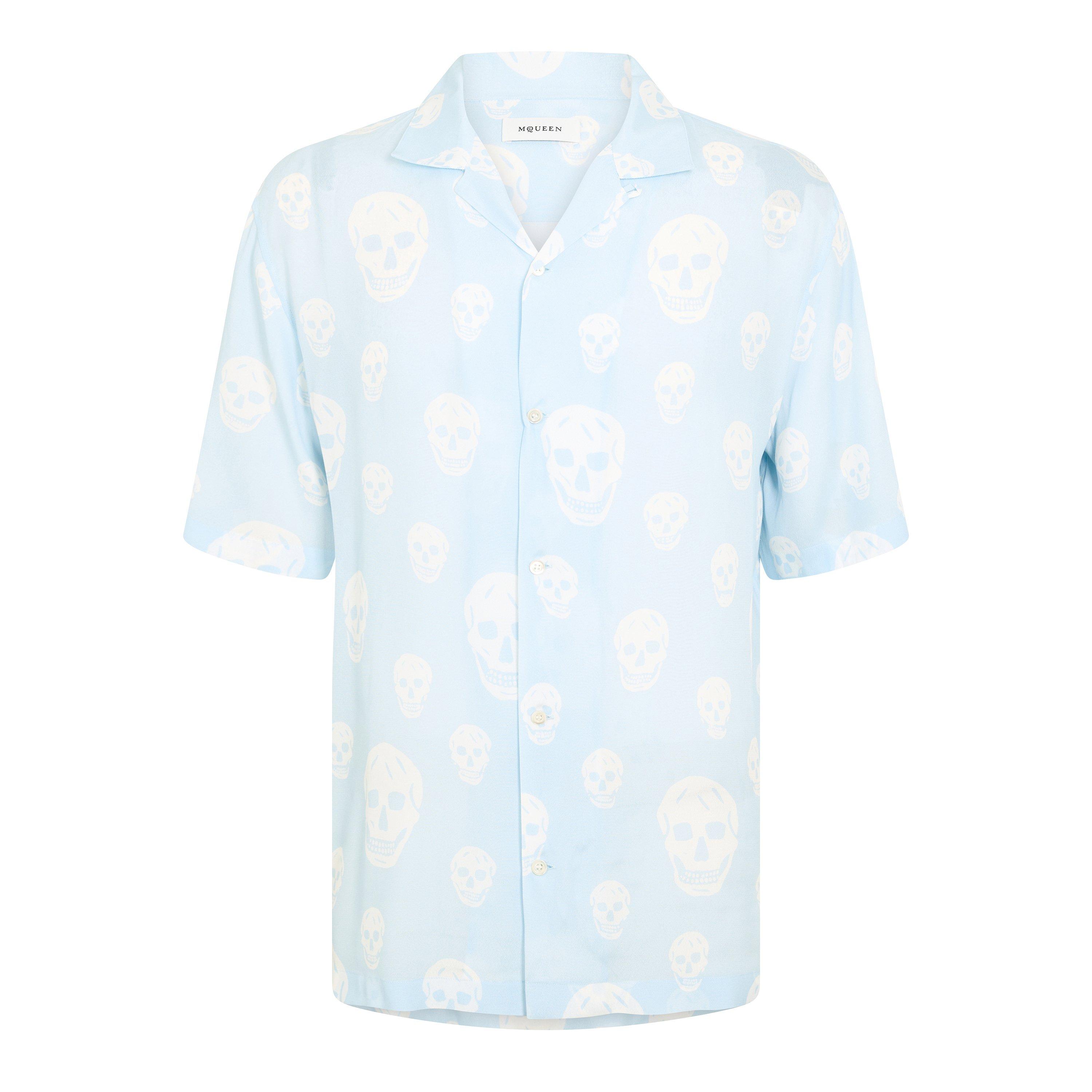 Alexander McQueen Men's Alex Skull Short Sleeve Patterned Shirt - Ice Blue - M