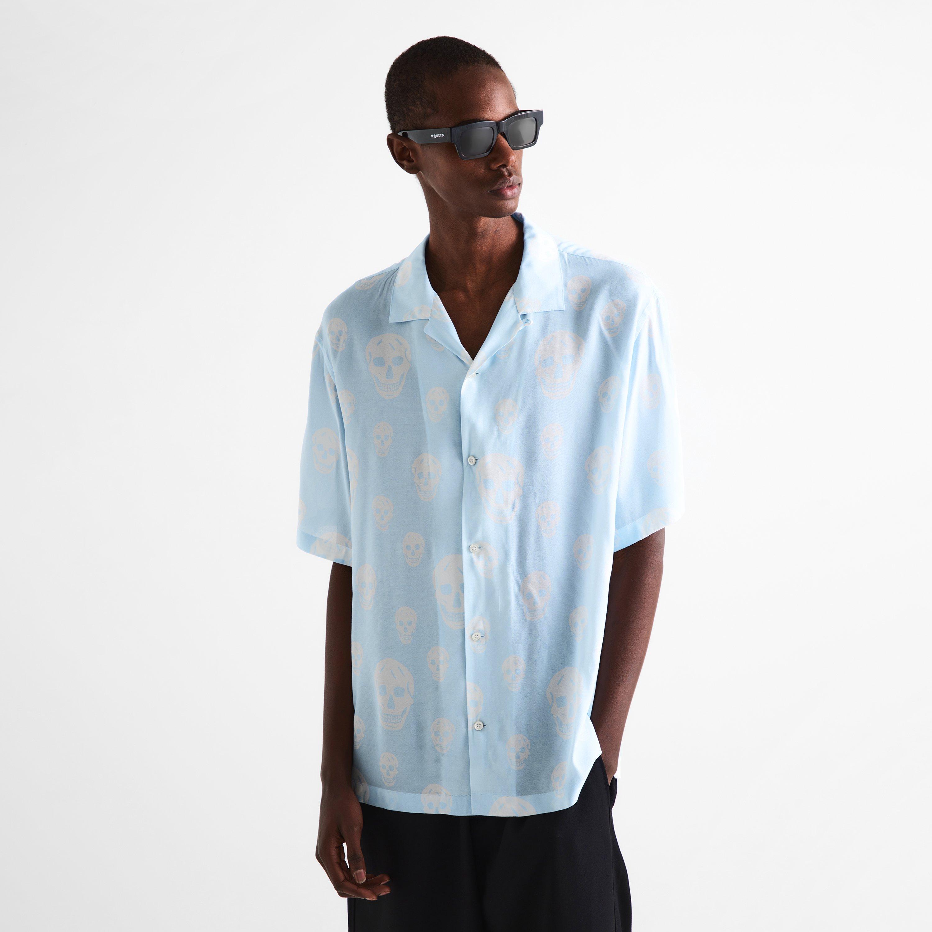 Ice Blue - Alexander McQueen - Men's Alex Skull Short Sleeve Patterned Shirt - 3