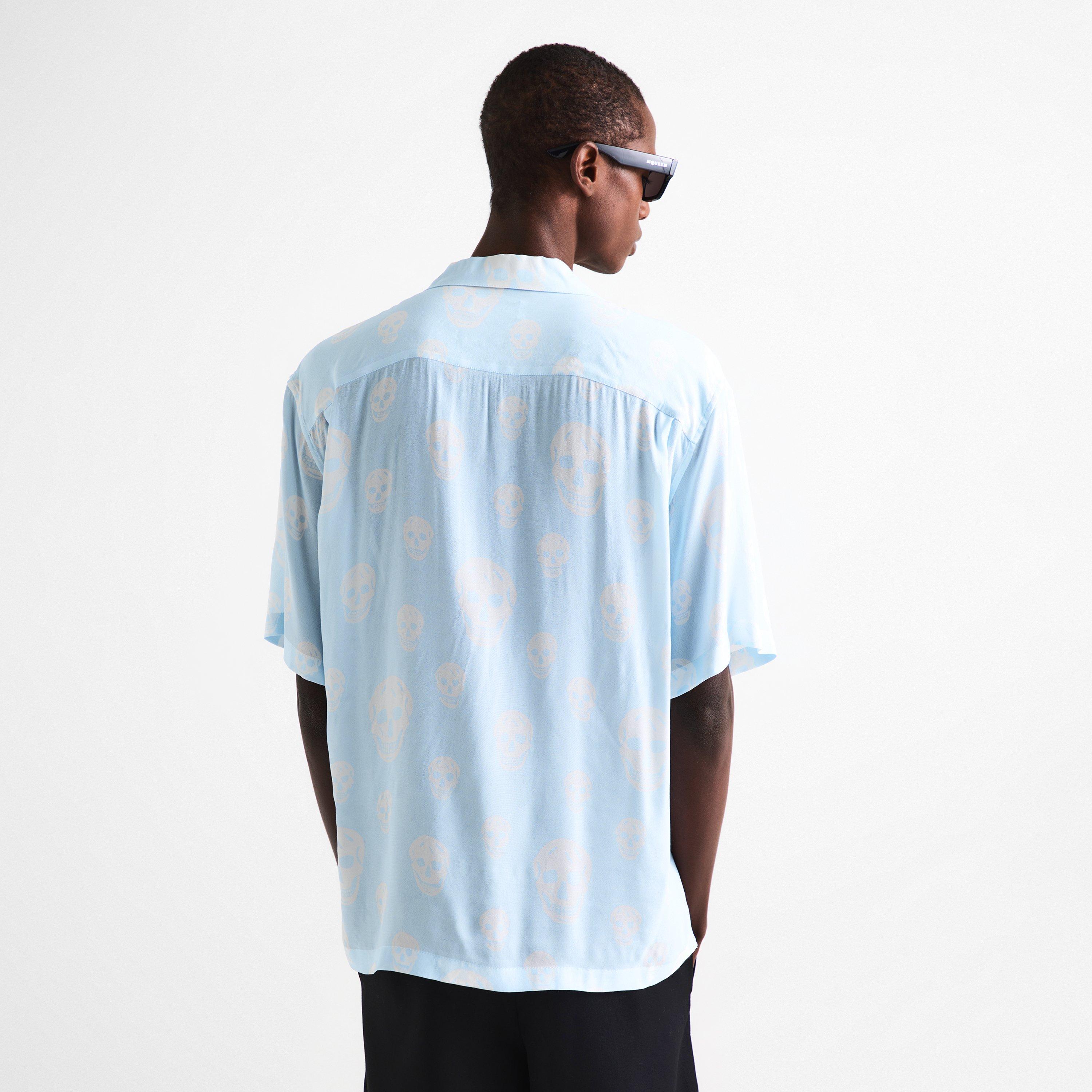Ice Blue - Alexander McQueen - Men's Alex Skull Short Sleeve Patterned Shirt - 4