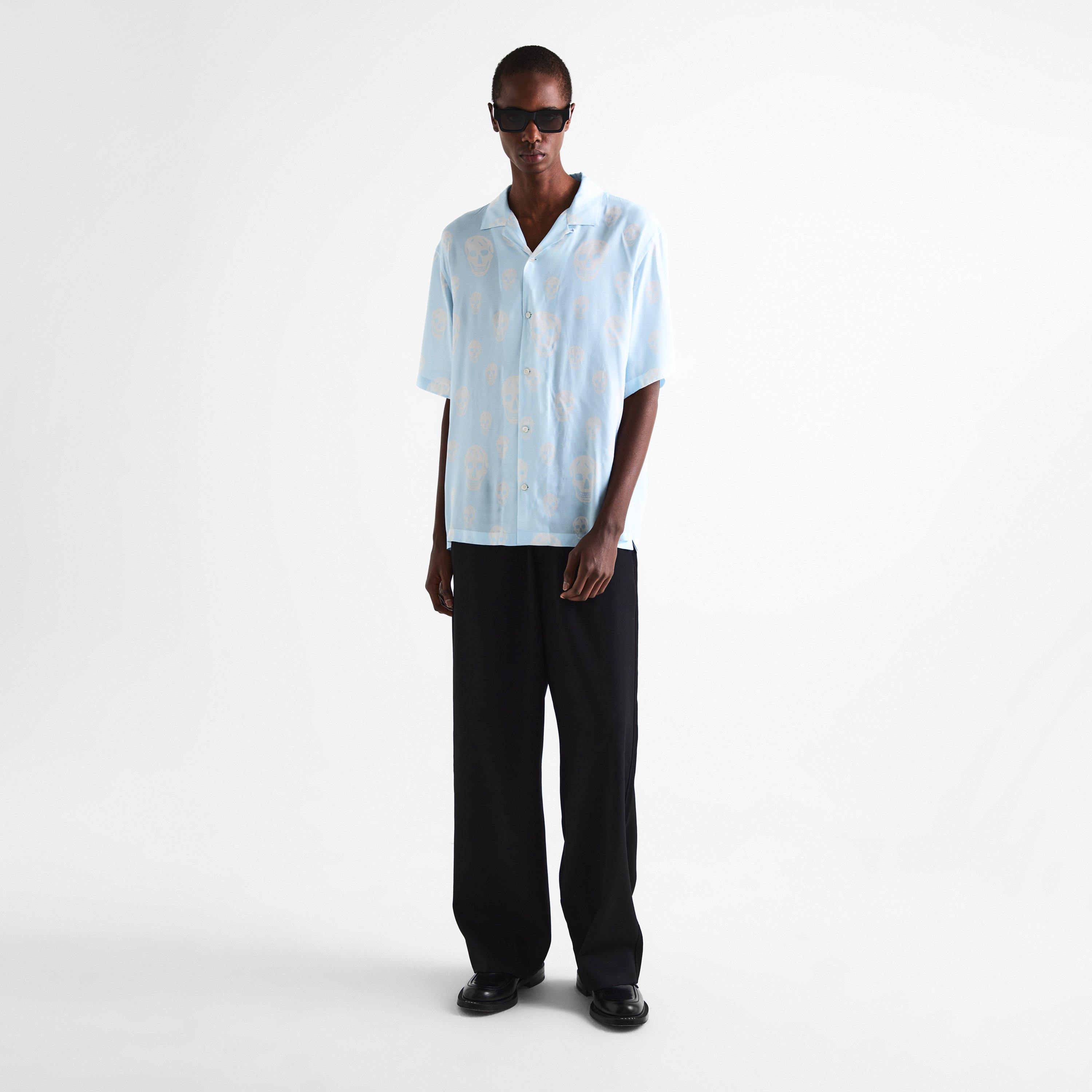 Ice Blue - Alexander McQueen - Men's Alex Skull Short Sleeve Patterned Shirt - 6