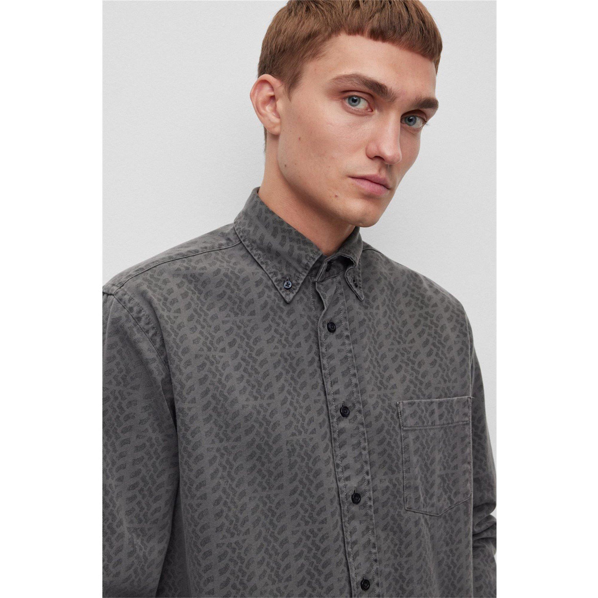 Dark Grey - Boss - Men's Lambey Patterned Long-Sleeve Shirt - 5