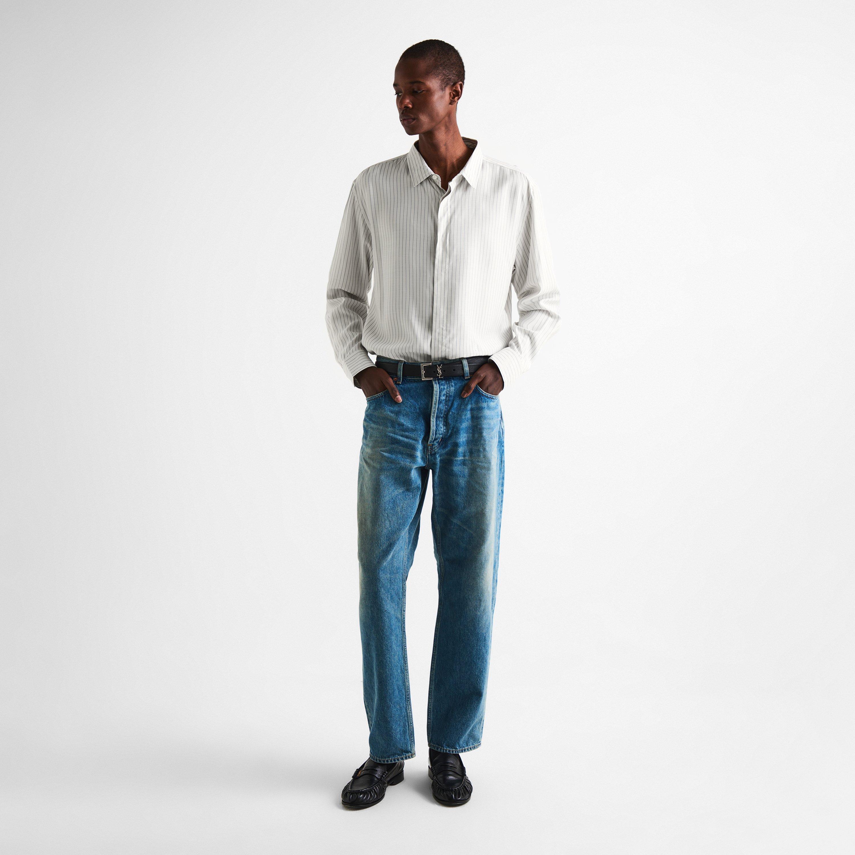 White - Saint Laurent - Men's Cass Long Sleeve Patterned Shirt - 6