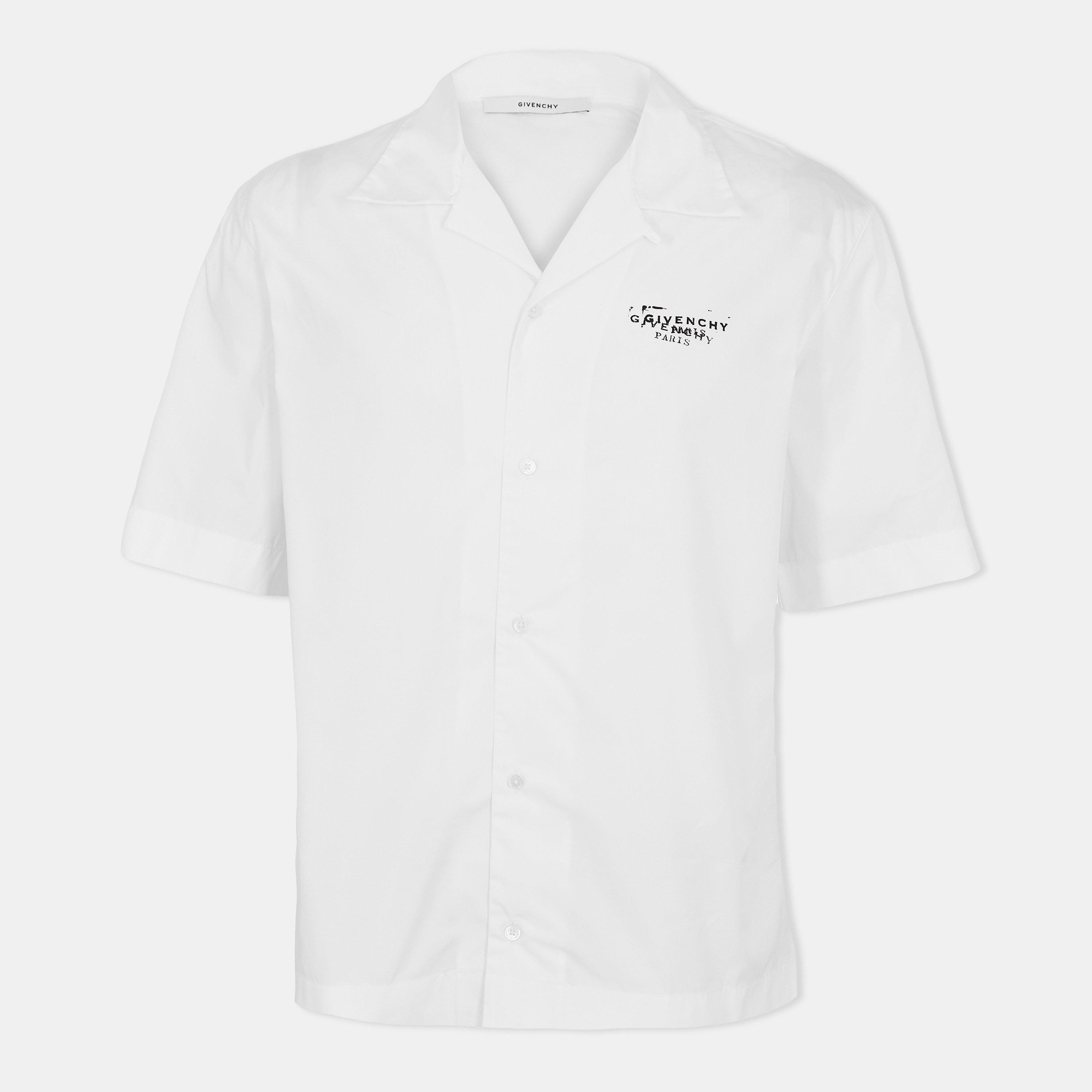 White - GIVENCHY - Men's GIV Stamp Short Sleeve Patterned Shirt - 1