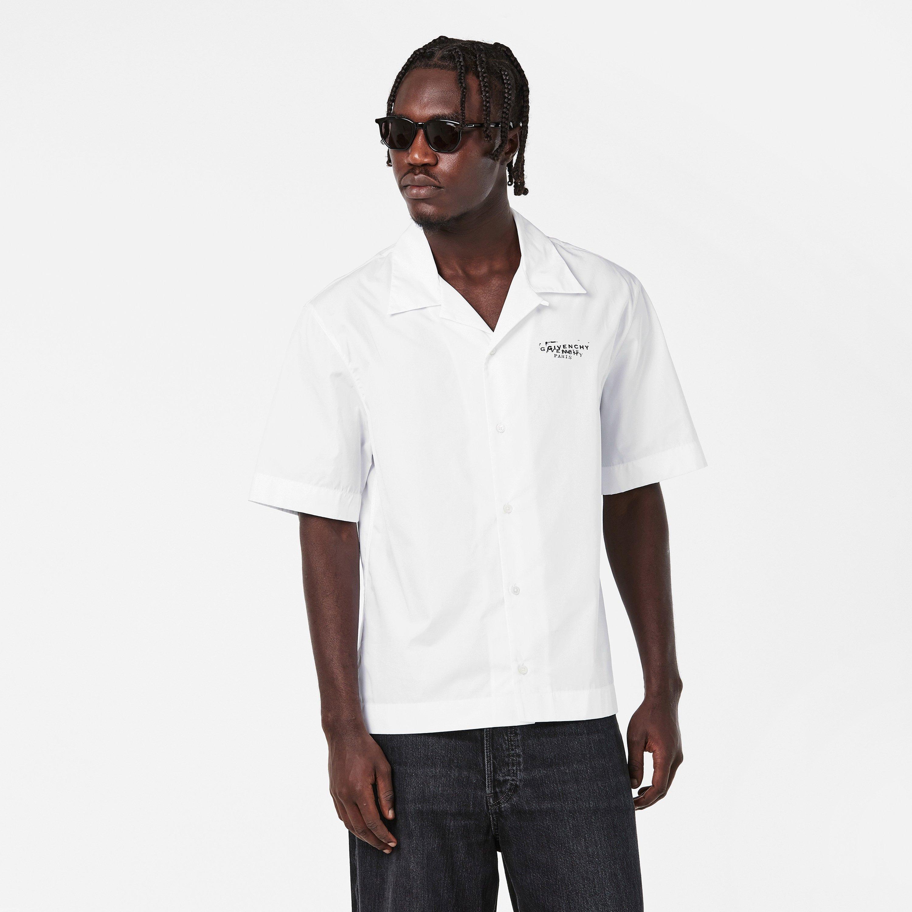 White - GIVENCHY - Men's GIV Stamp Short Sleeve Patterned Shirt - 3