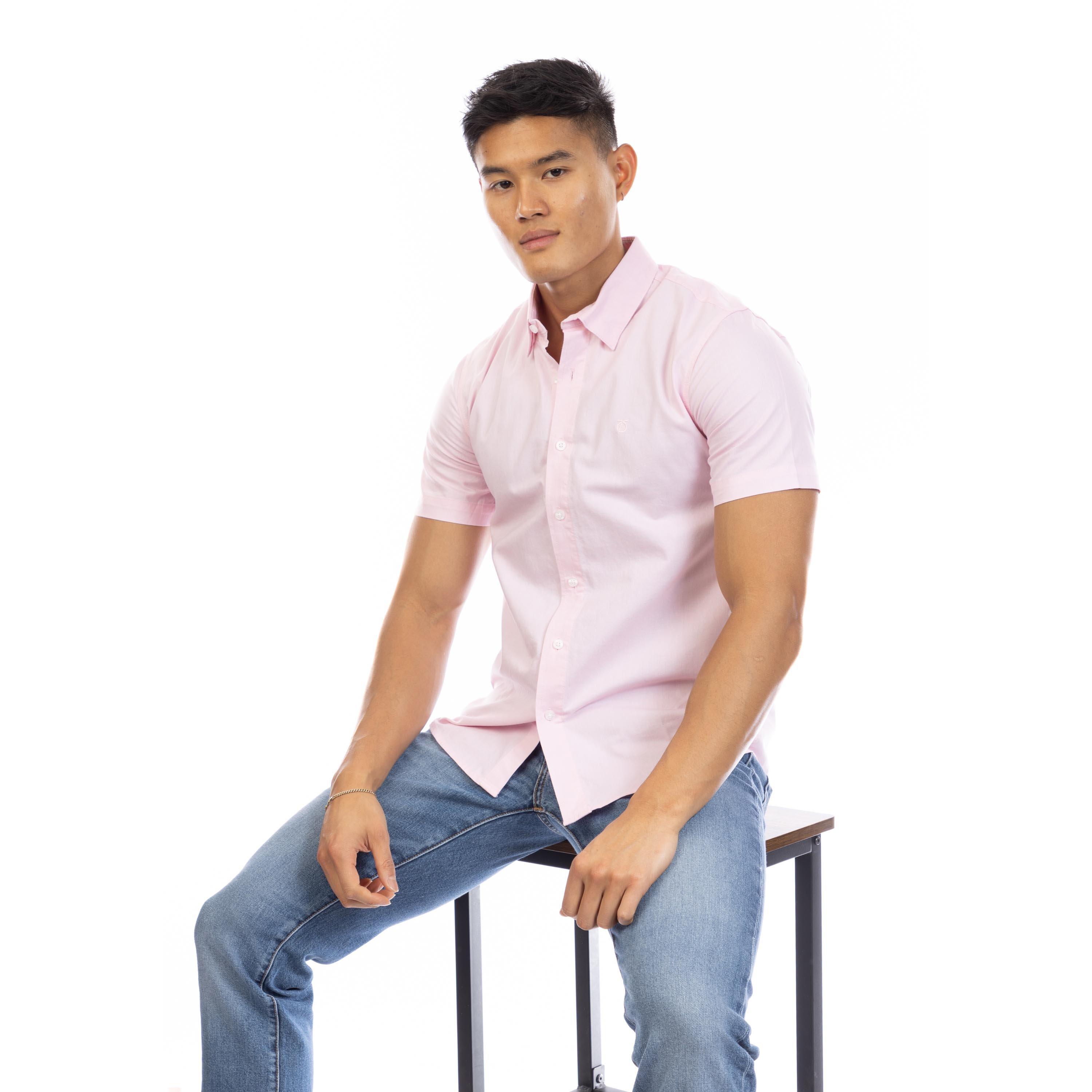 Pink - Peter Werth - Men's Church Short Sleeve Plain Shirt - 4
