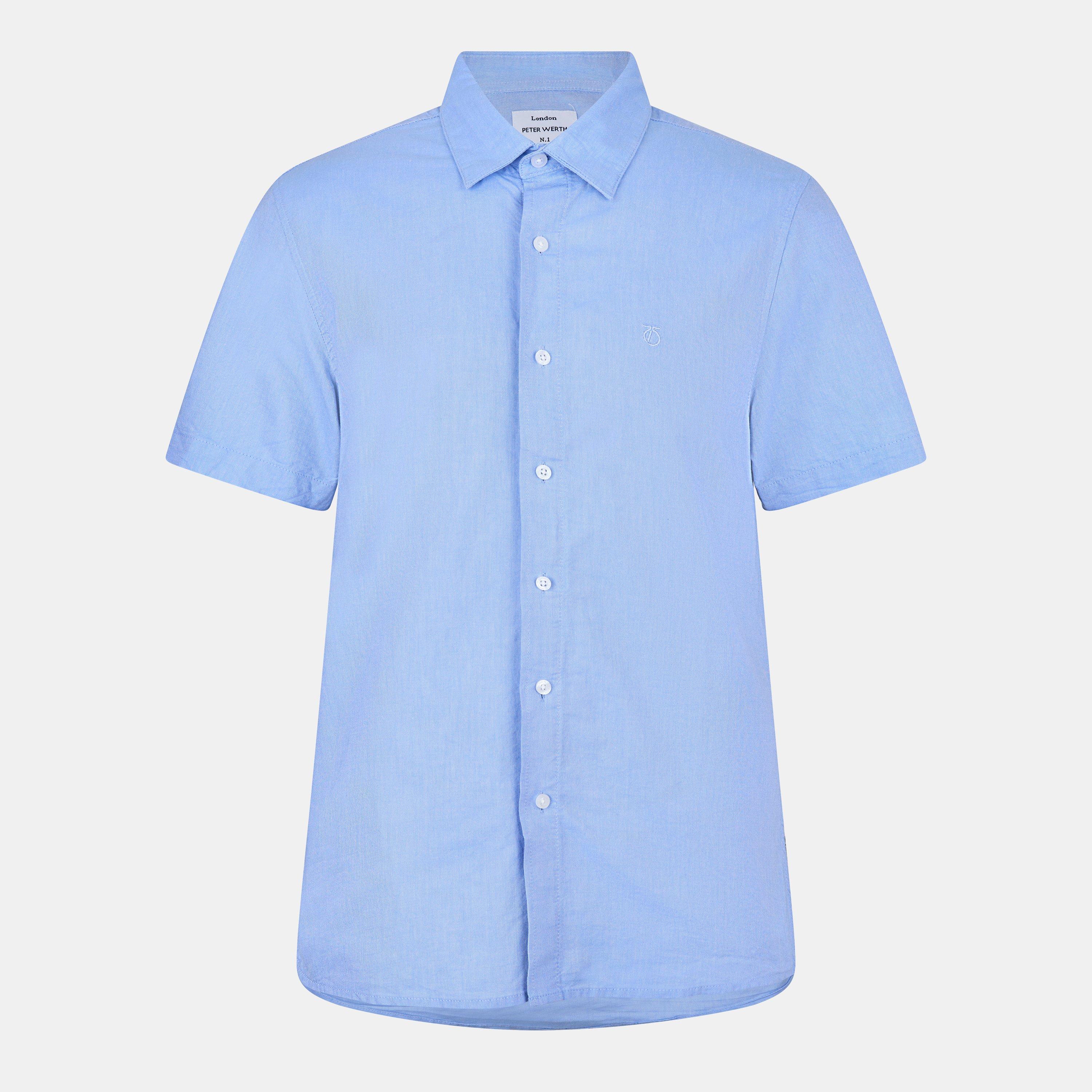 Peter Werth Men's Church Short Sleeve Plain Shirt - Light Blue - Large