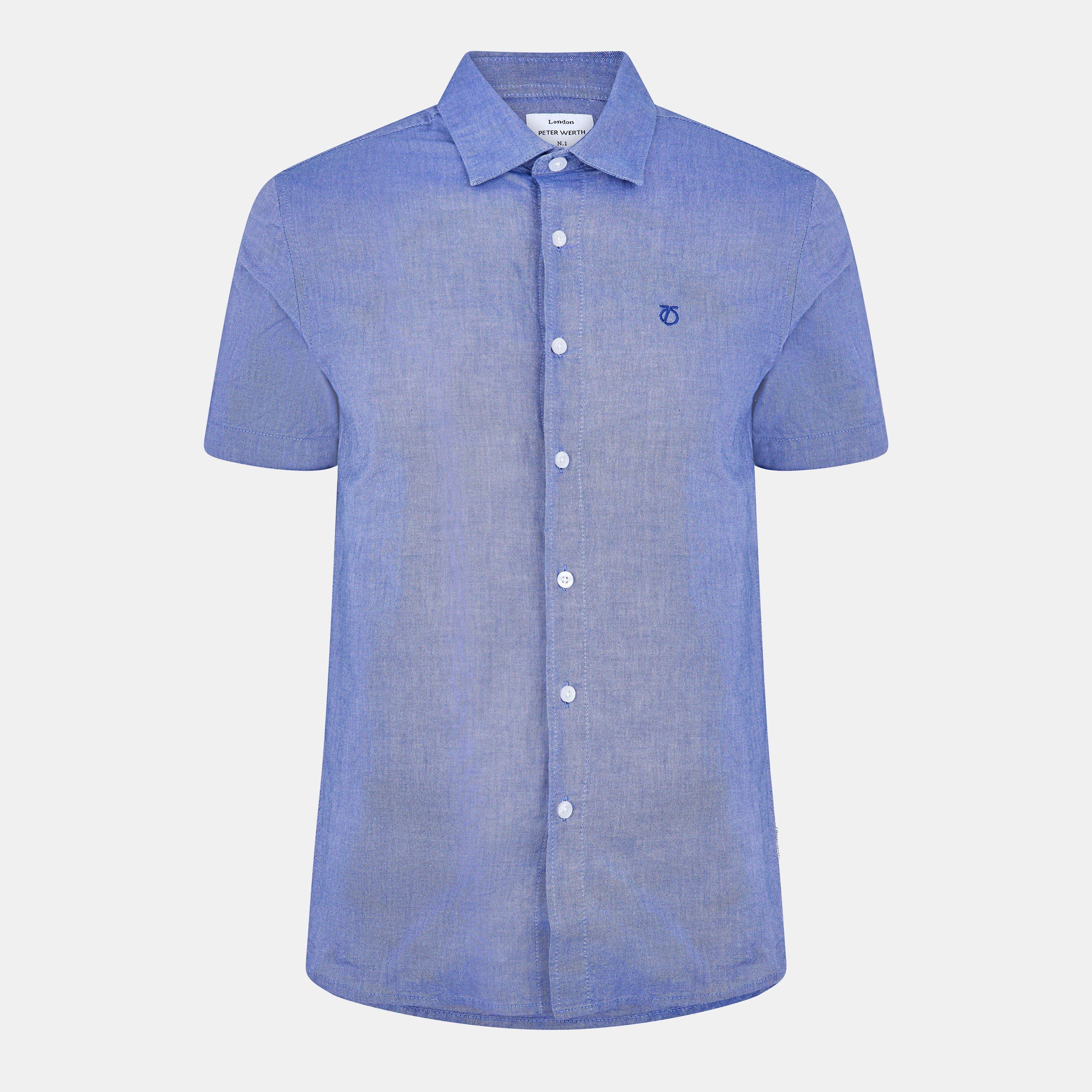 Peter Werth Men's Church Short Sleeve Plain Shirt - Navy - Large