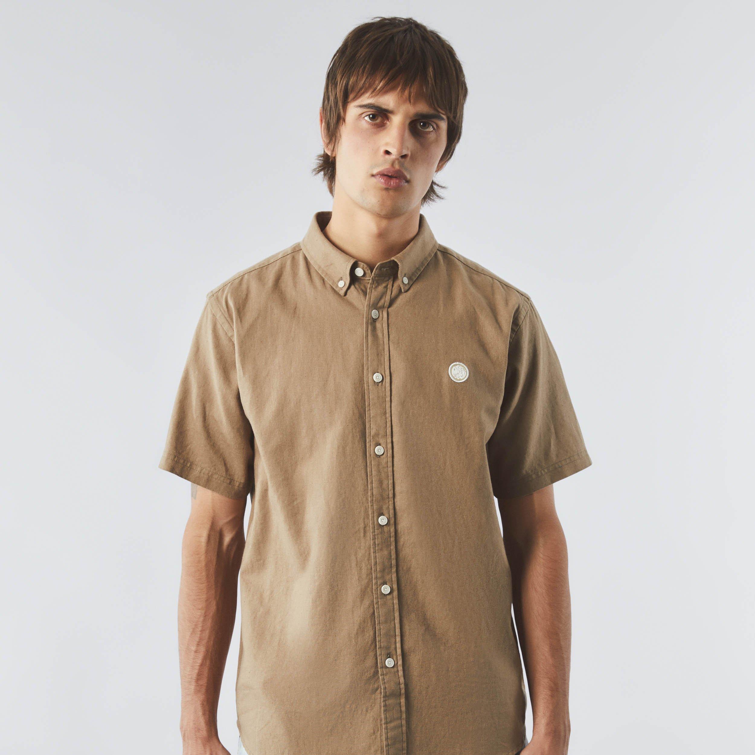 Caqui - Pretty Green - Men's Linen Short-Sleeve Plain Shirt - 2