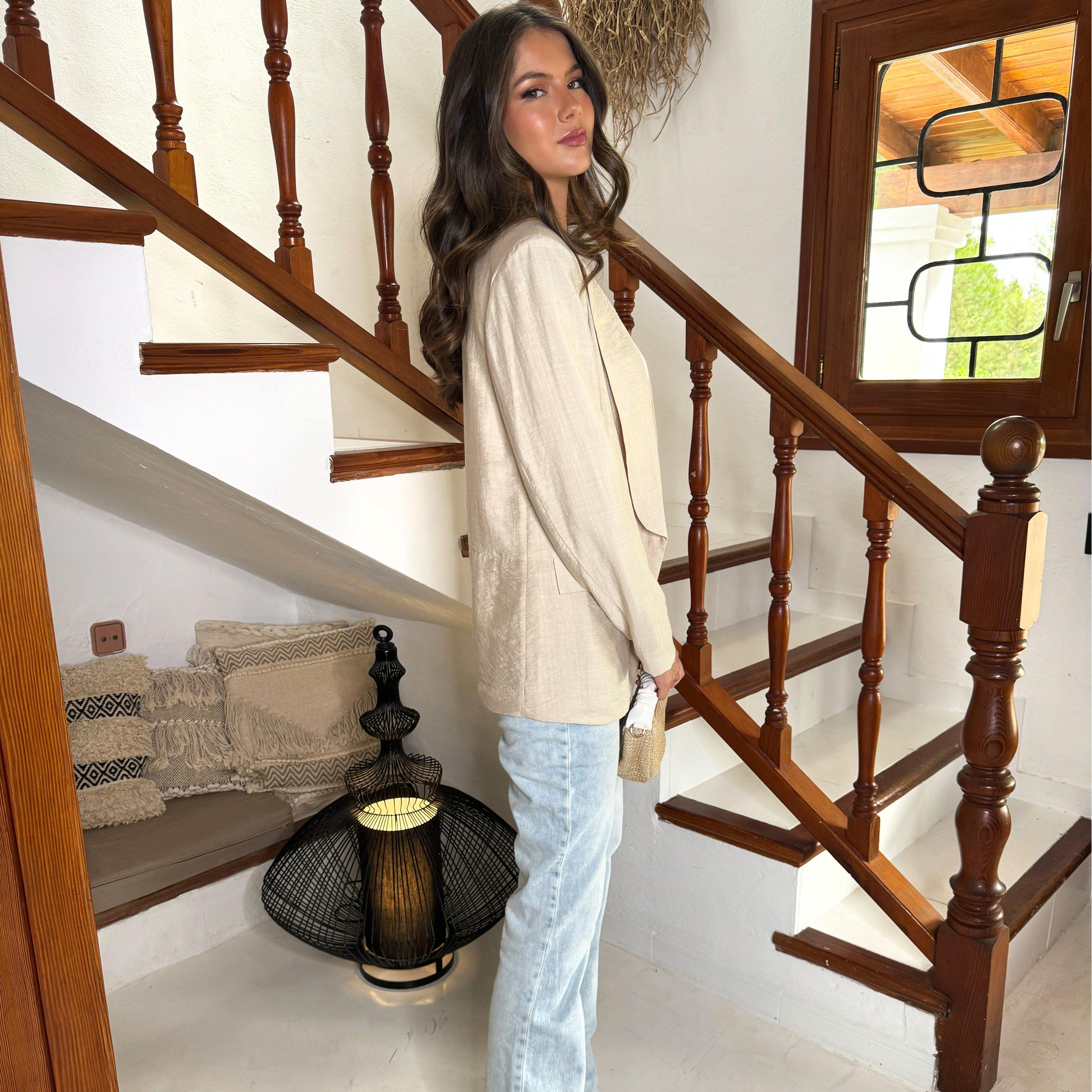 Stone - AX Paris - Collar Open Front Blazer - 4