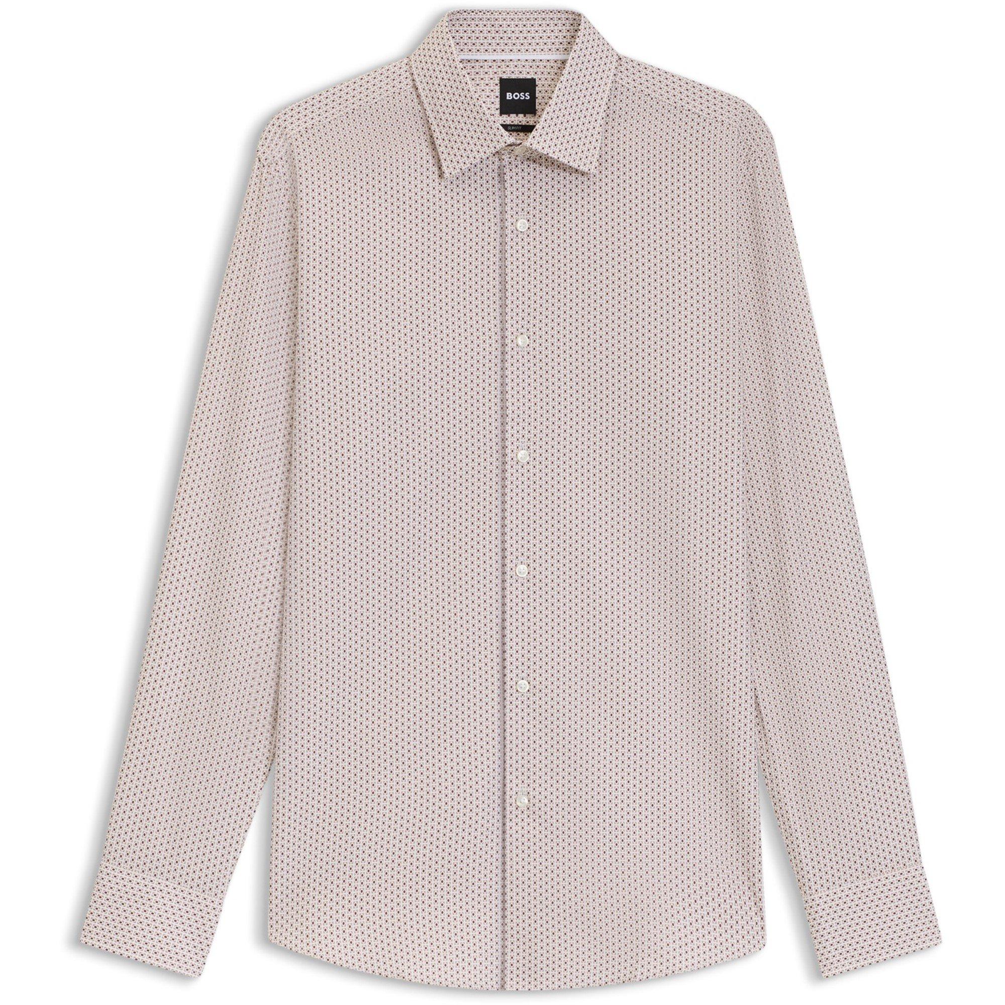 Med Beige 260 - Boss - Men's HBB HankKent Patterned Long-Sleeve Shirt