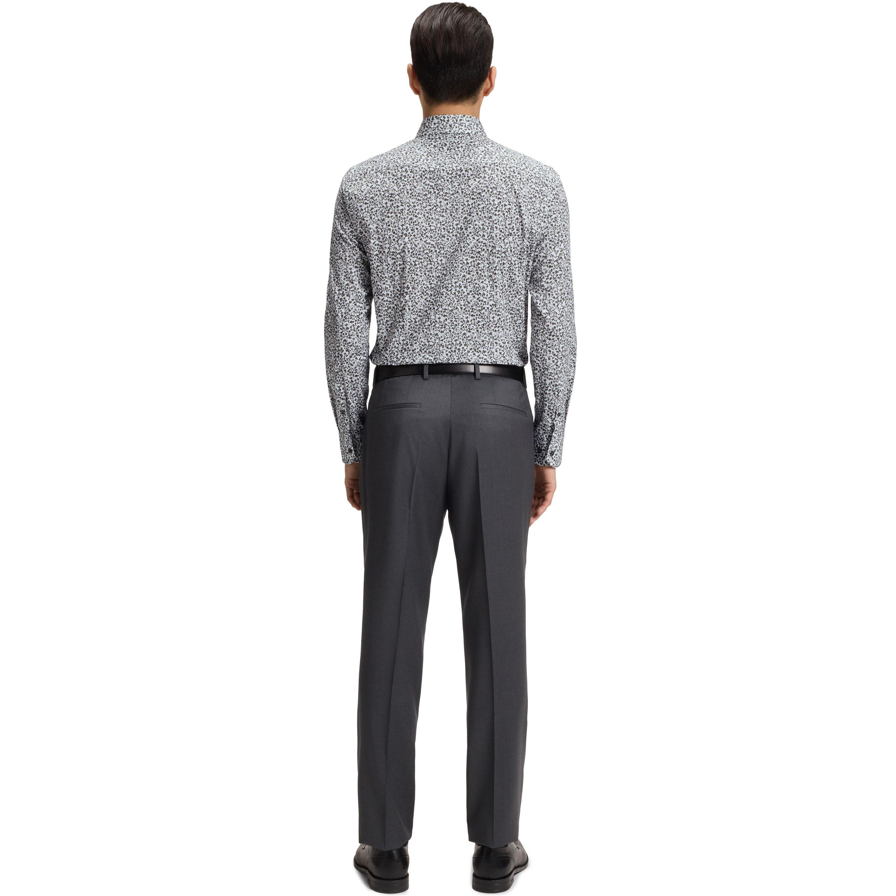 Med Green 314 - Boss - Men's Floral Print Stretch Cotton Long Sleeve Slim Fit Shirt - 3