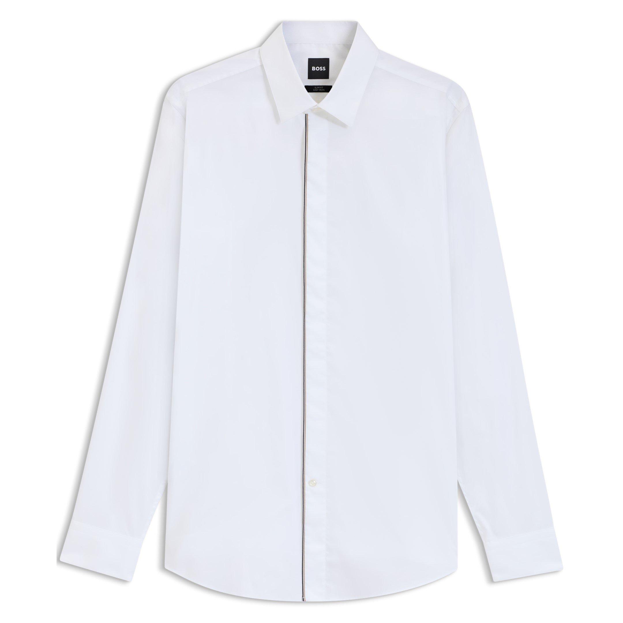 White 100 - Boss - Men's H-Hank-Party Patterned Long Sleeve Tailored Fit Shirt