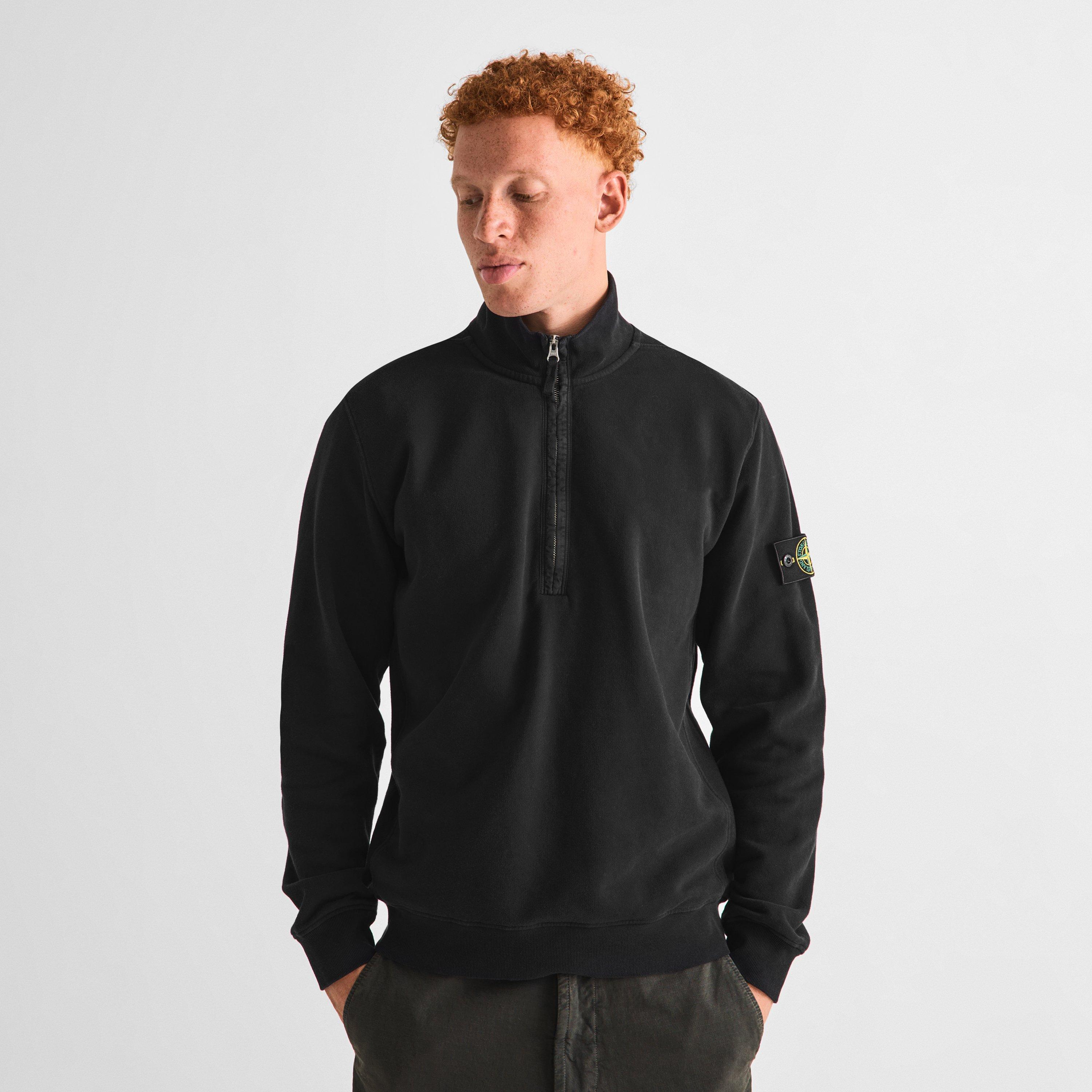 Black V0029 - Stone Island - Men's Brushed Cotton 1/4 Zip Fleece Top - 3