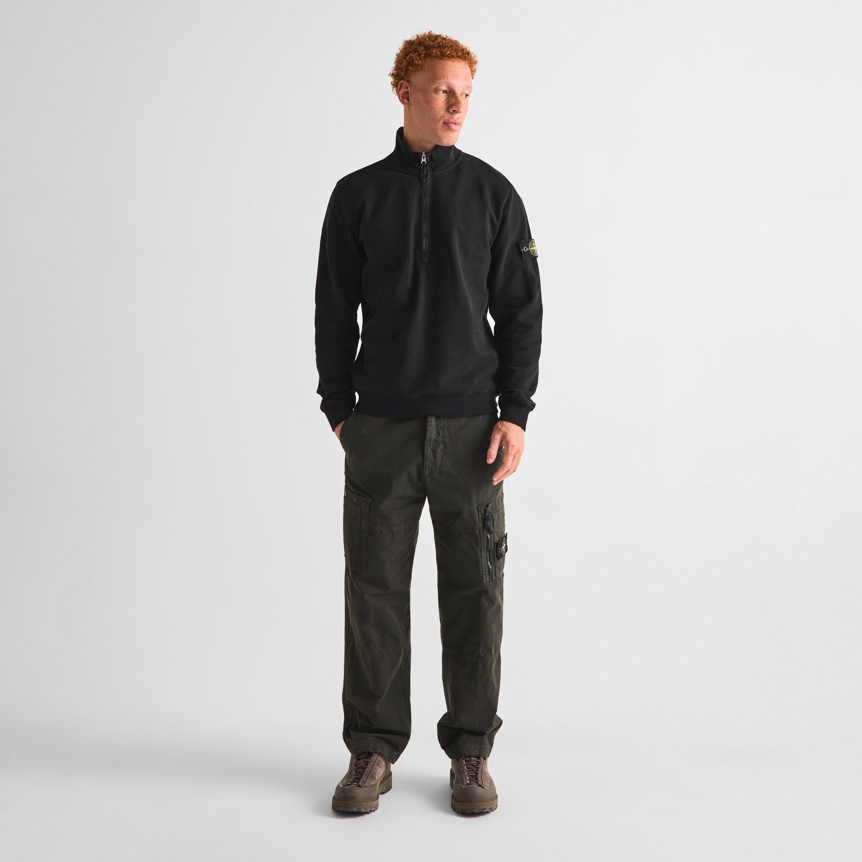 Black V0029 - Stone Island - Men's Brushed Cotton 1/4 Zip Fleece Top - 6