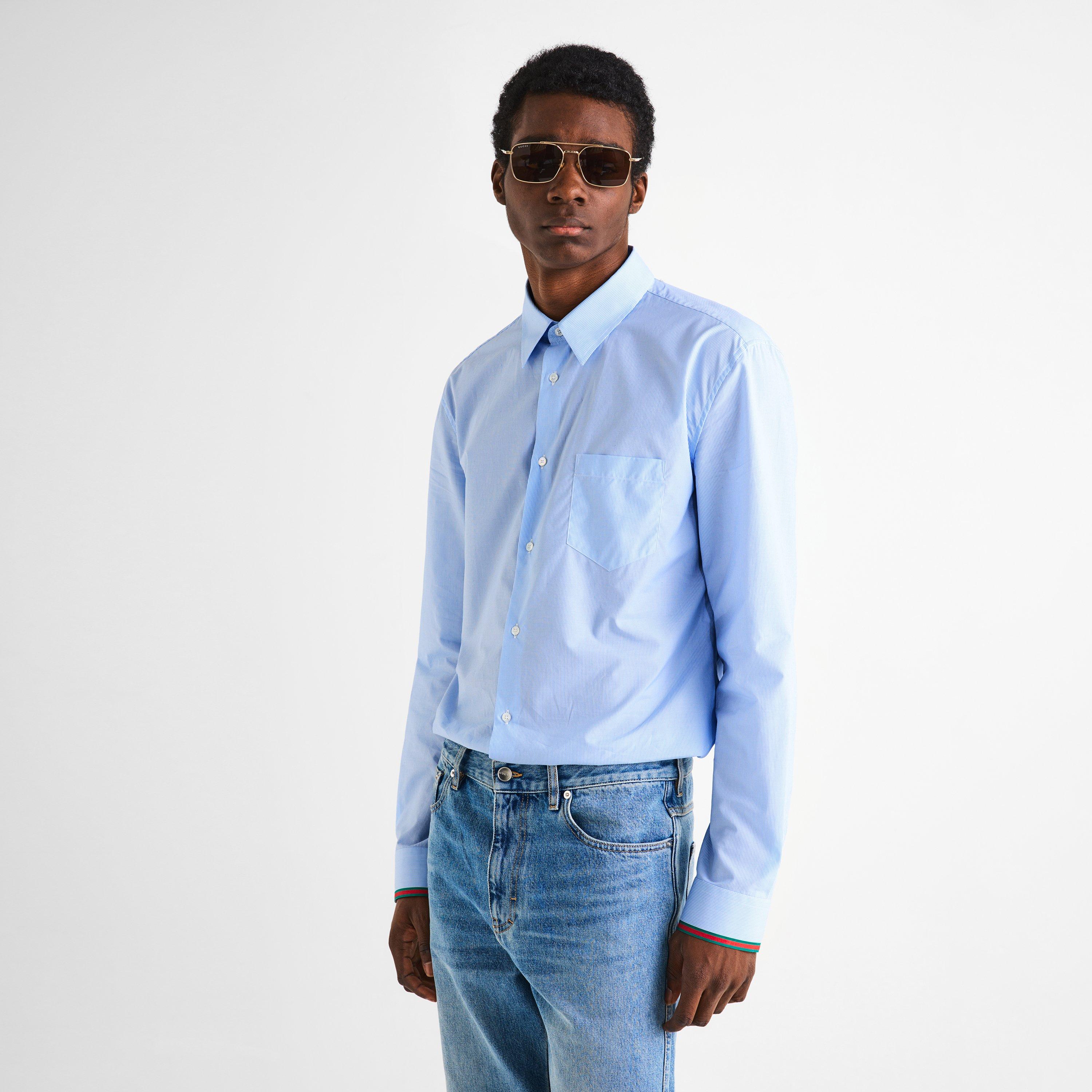 Blue / White - Gucci - Men's Tailored Long Sleeve Patterned Shirt - 3