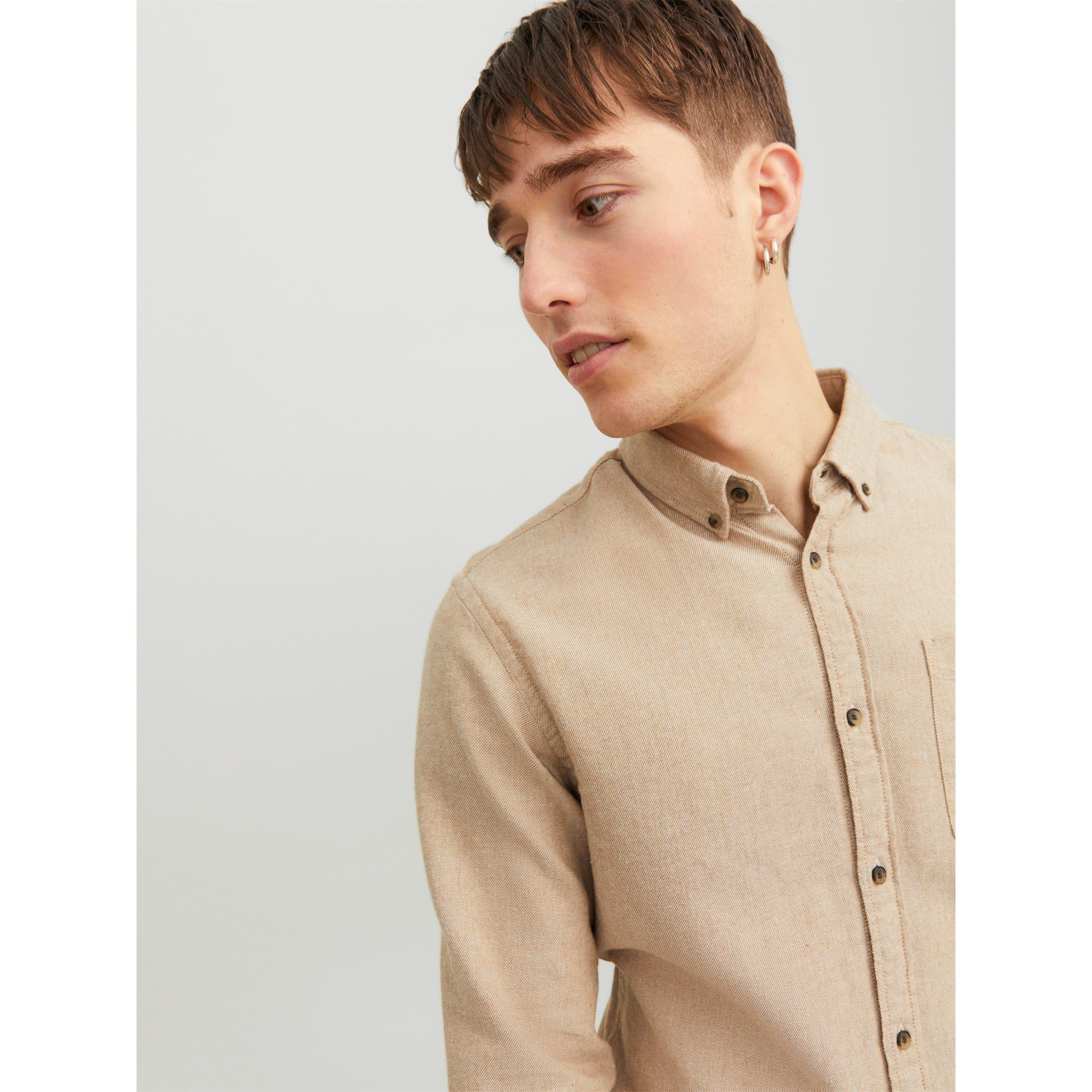 Oatmeal - Jack and Jones - Classic Long-Sleeve Plain Shirt - 2
