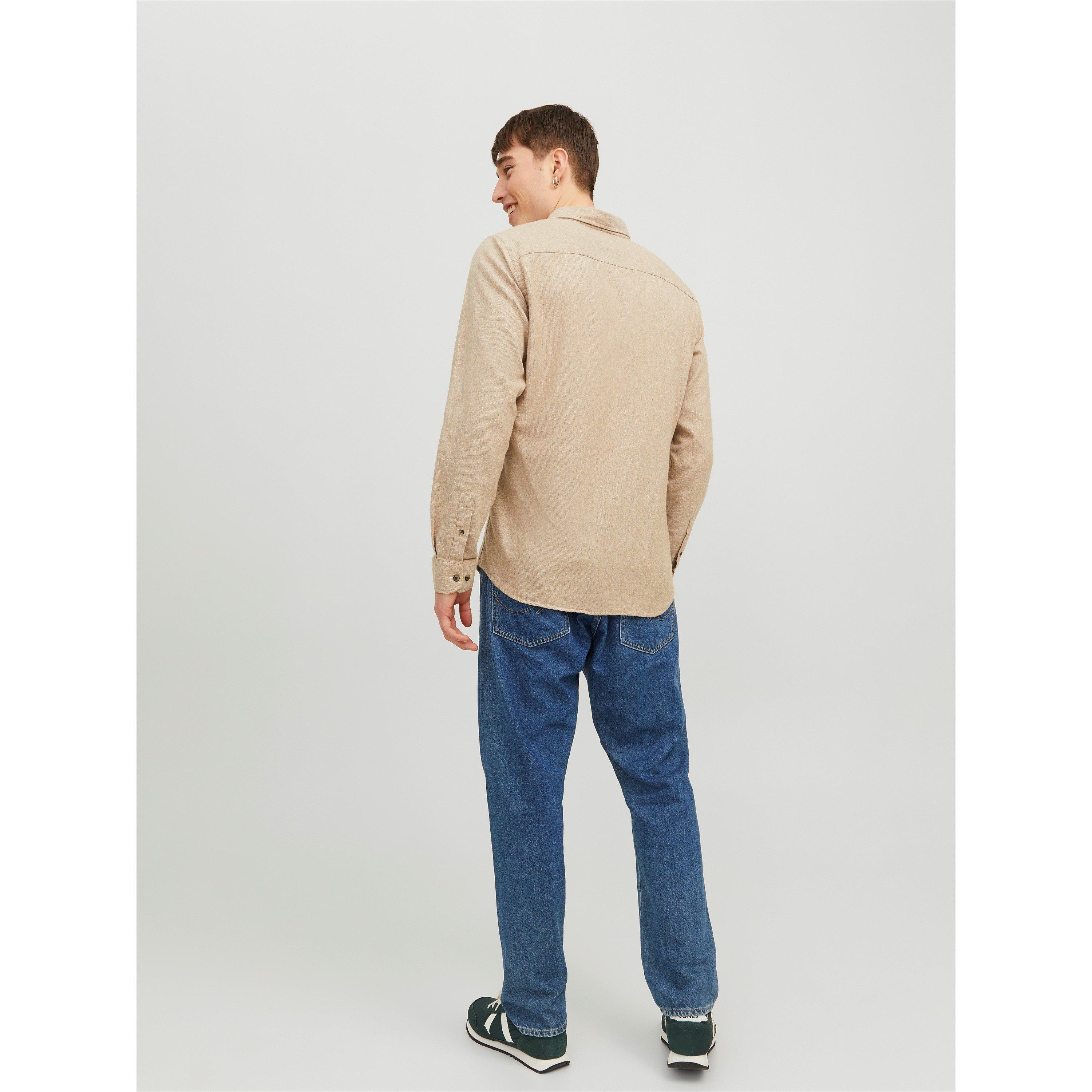 Oatmeal - Jack and Jones - Classic Long-Sleeve Plain Shirt - 3