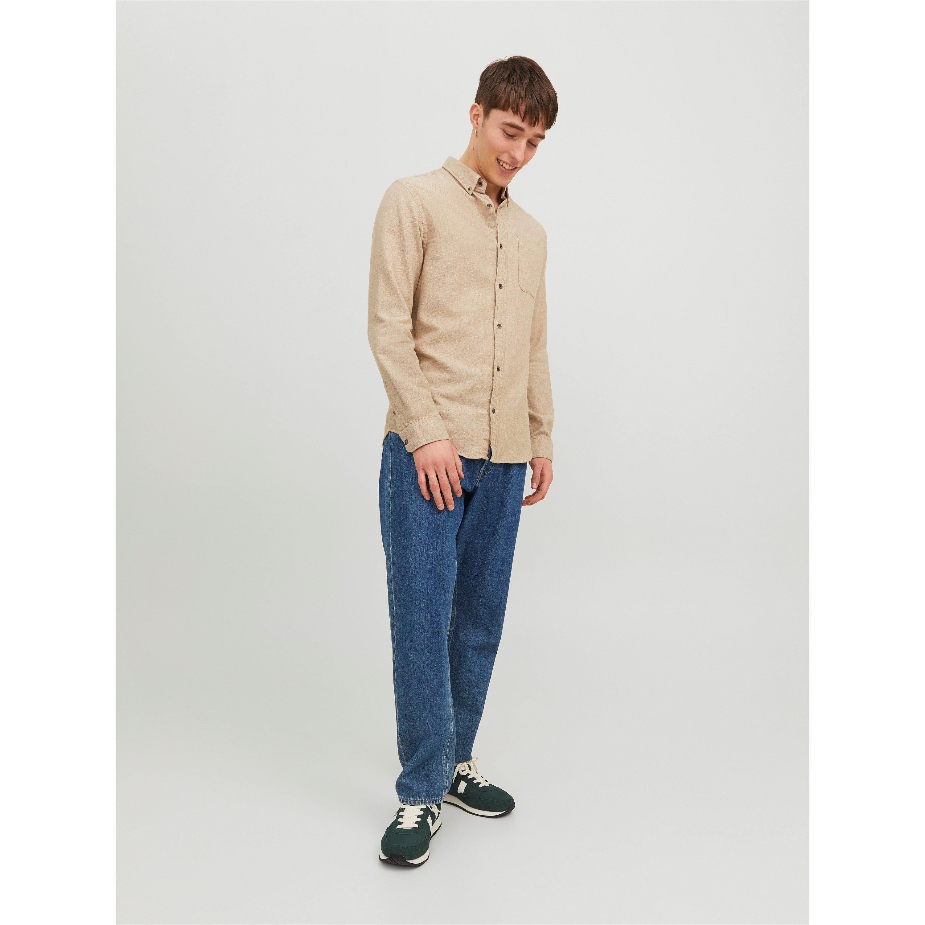 Oatmeal - Jack and Jones - Classic Long-Sleeve Plain Shirt - 4