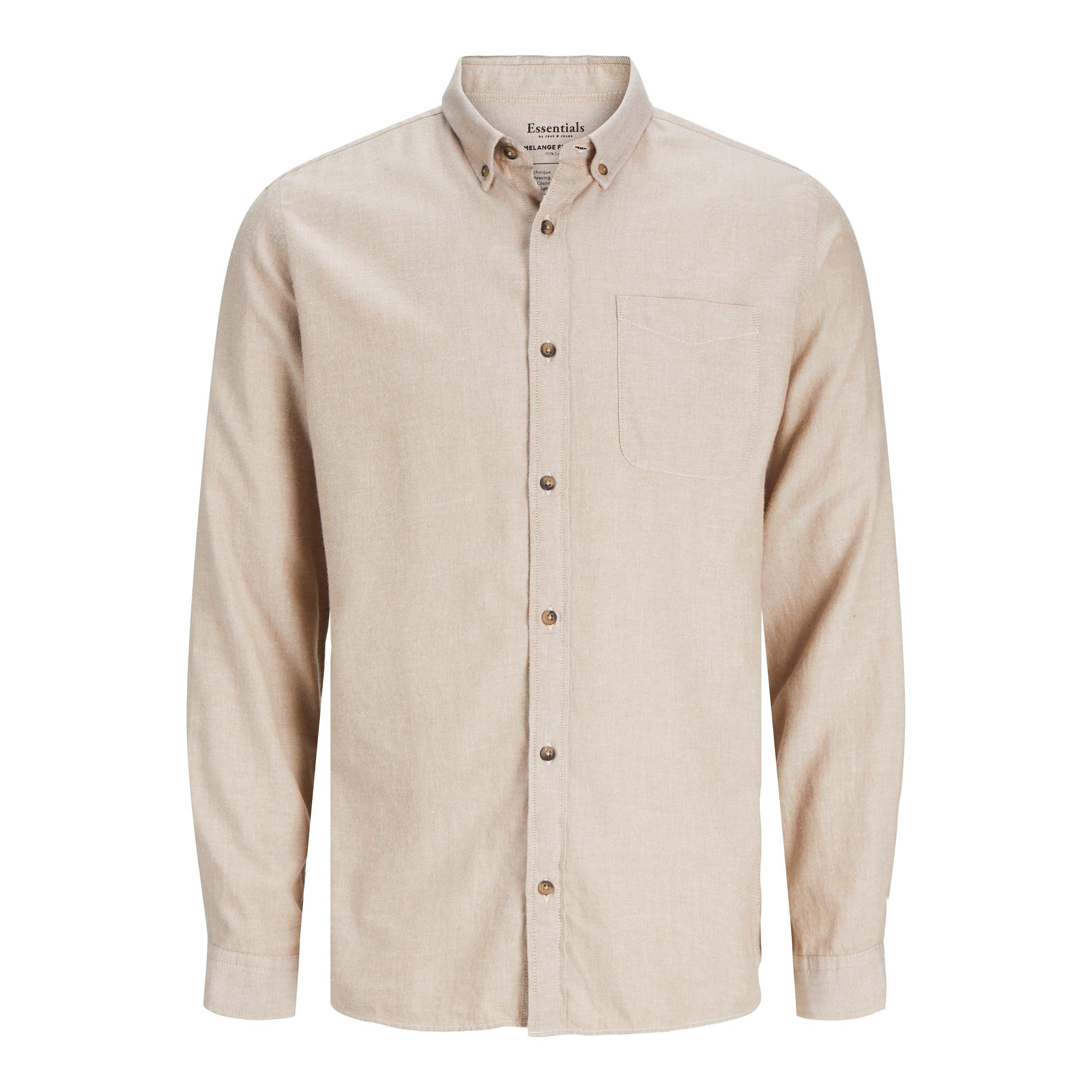 Oatmeal - Jack and Jones - Classic Long-Sleeve Plain Shirt - 5