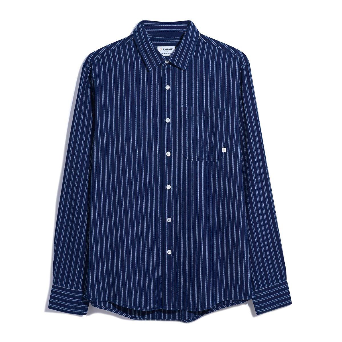 True Navy - Farah - Men's Bryan Stripe Long-Sleeve Shirt - 1