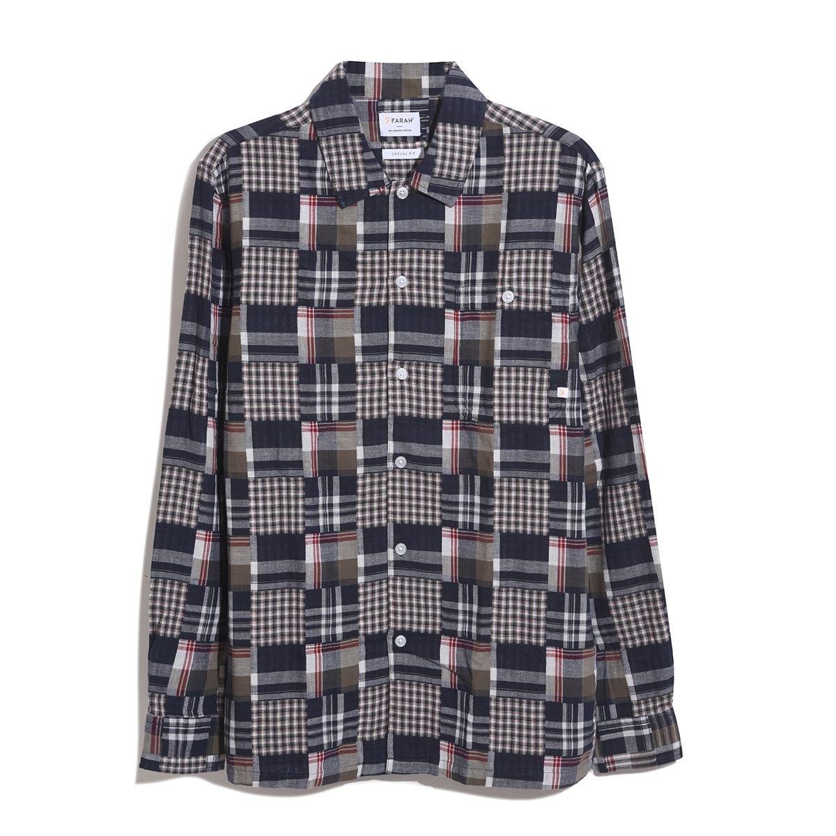 Farah Men's Womack Long-Sleeve Patterned Shirt - True Navy - X Large