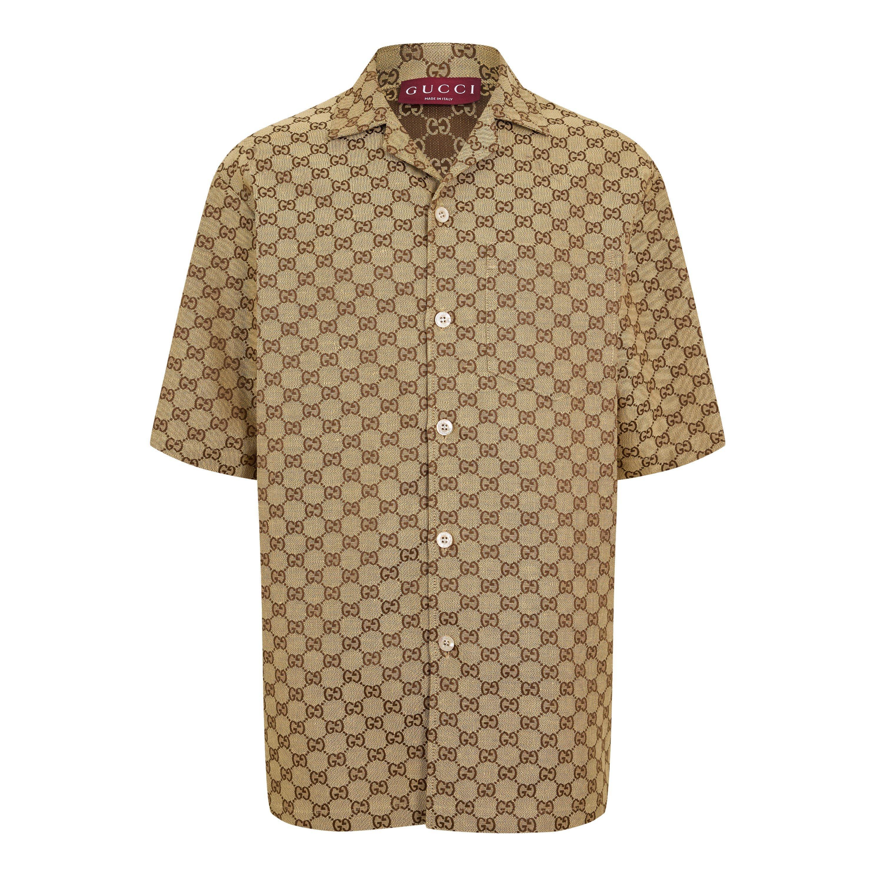 Gucci Men's GG Linen Short Sleeve Patterned Shirt - Camel - M