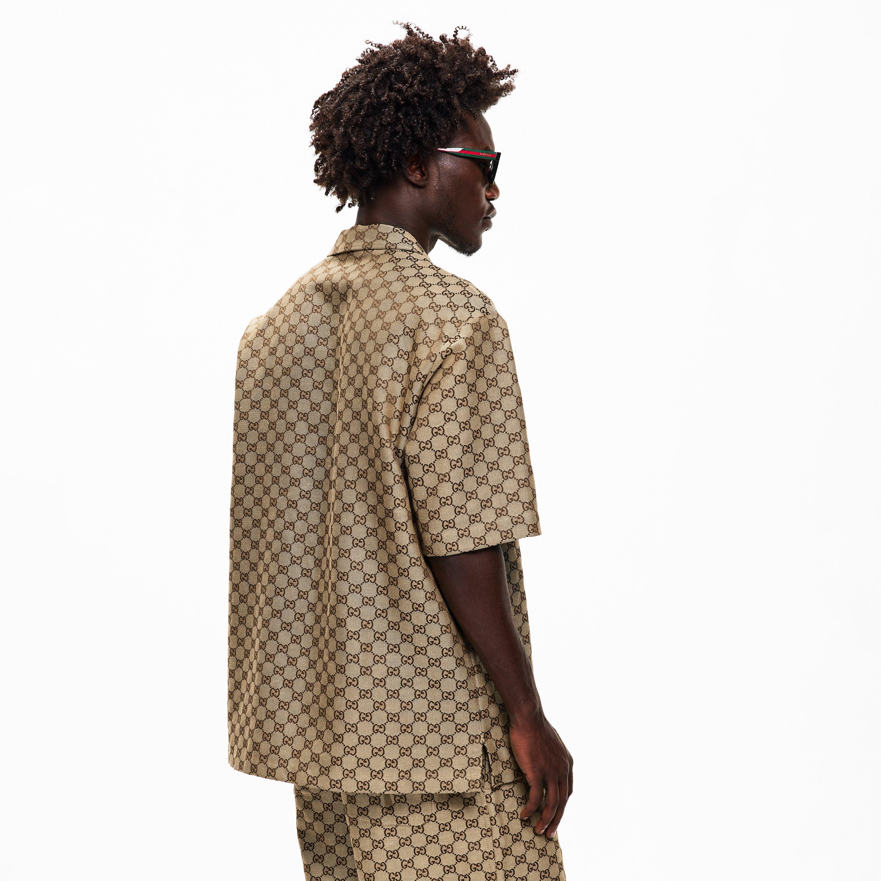 Camel - Gucci - Men's GG Linen Short Sleeve Patterned Shirt - 4