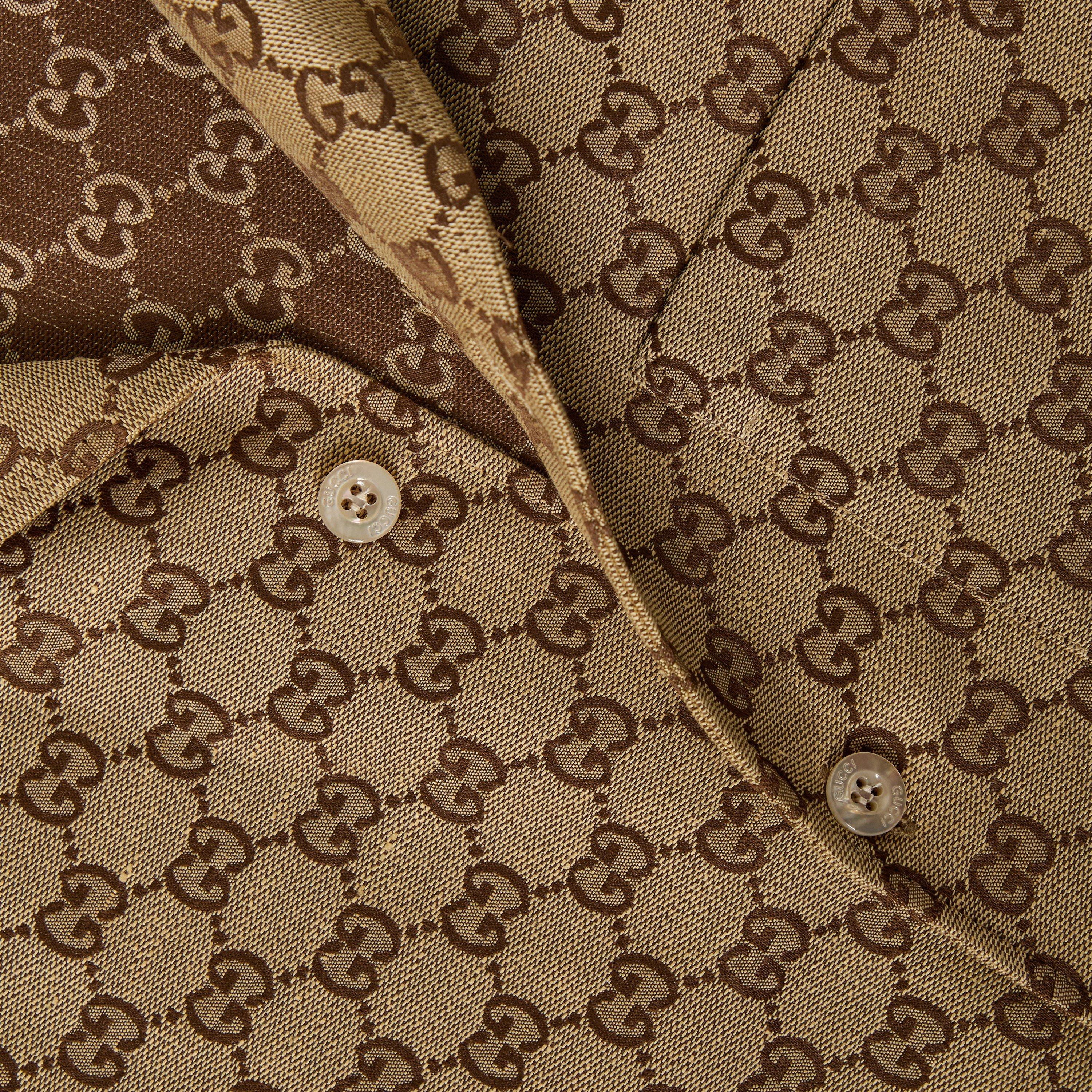 Camel - Gucci - Men's GG Linen Short Sleeve Patterned Shirt - 5