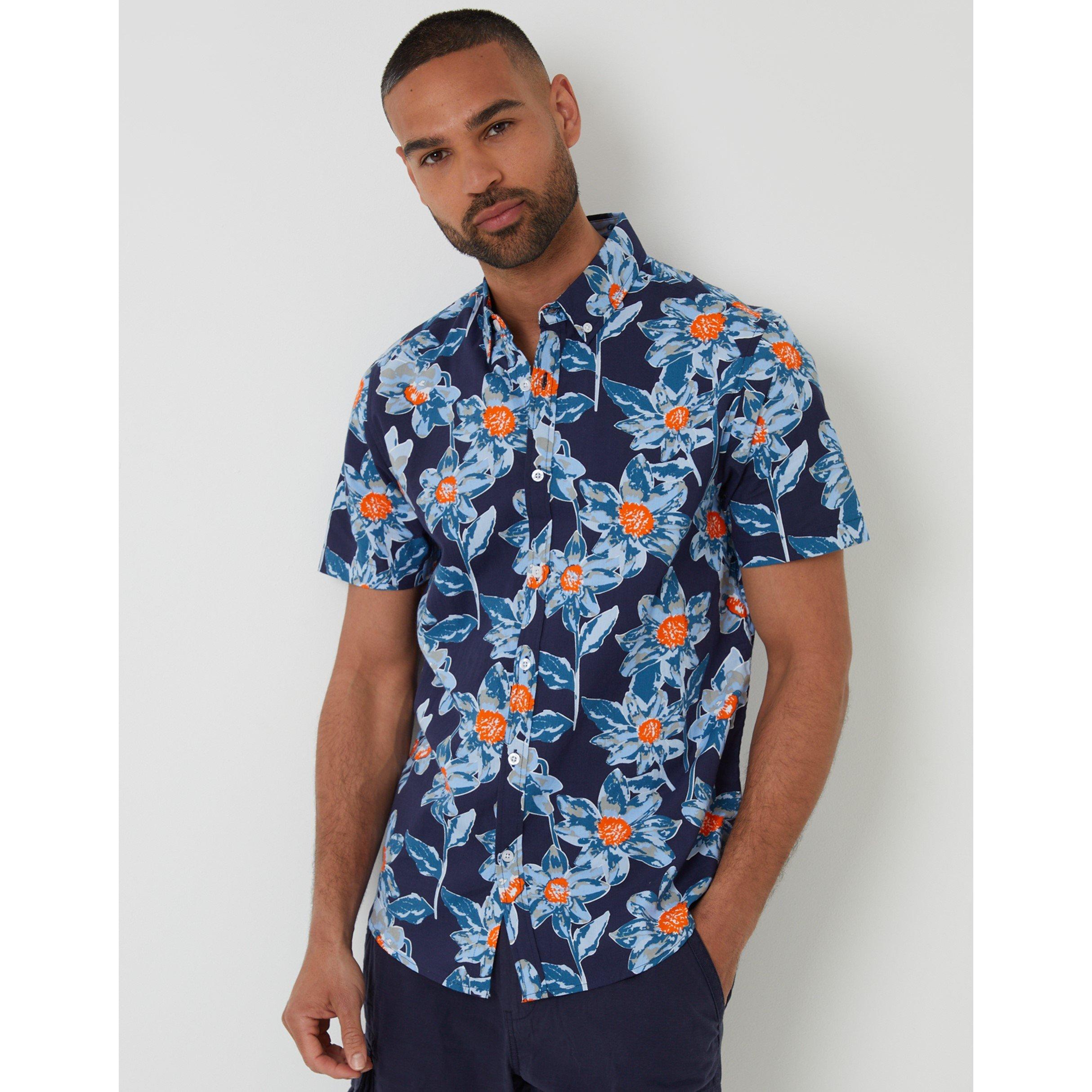 Navy - Threadbare - Bellis Short-Sleeve Patterned Shirt - 1