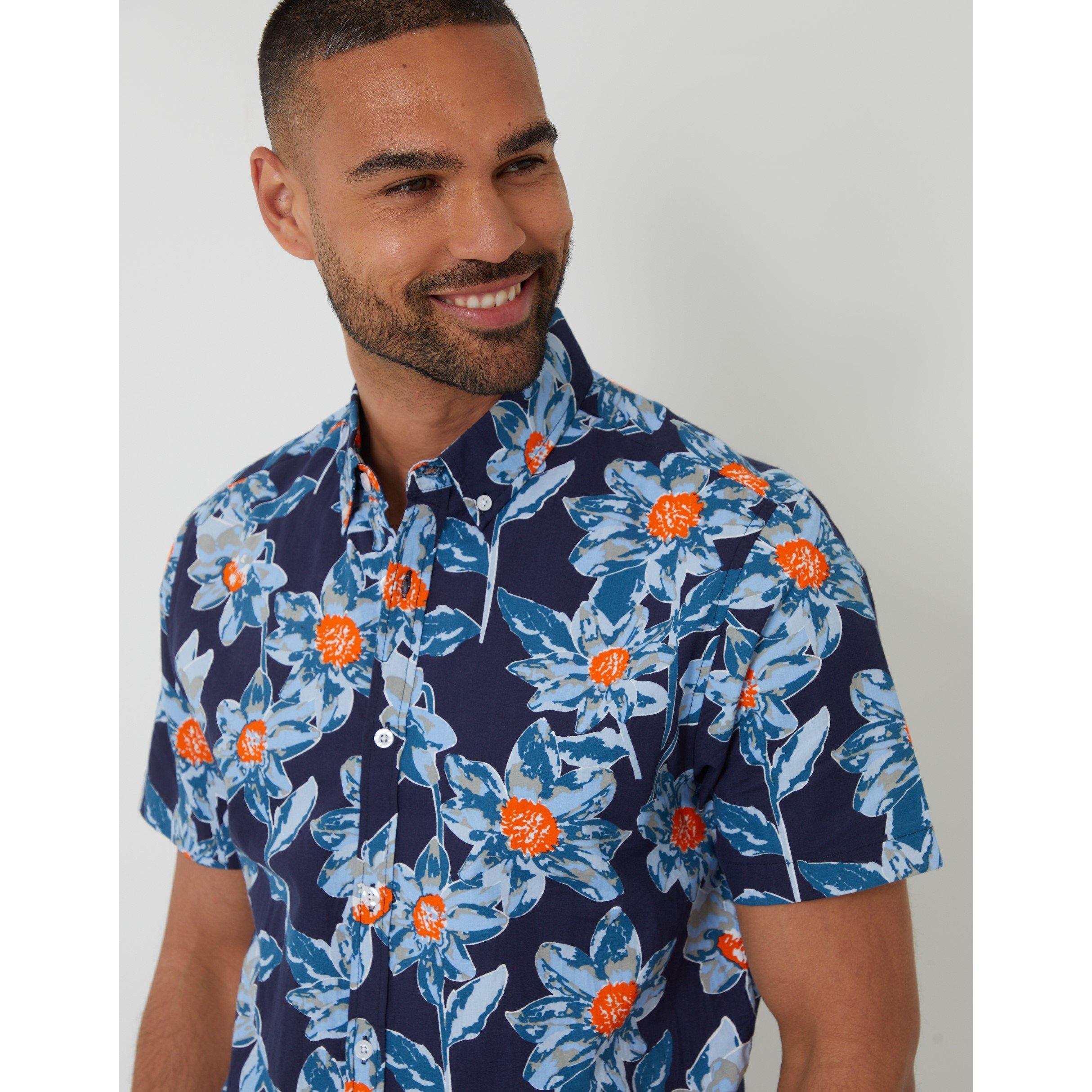 Navy - Threadbare - Bellis Short-Sleeve Patterned Shirt - 4