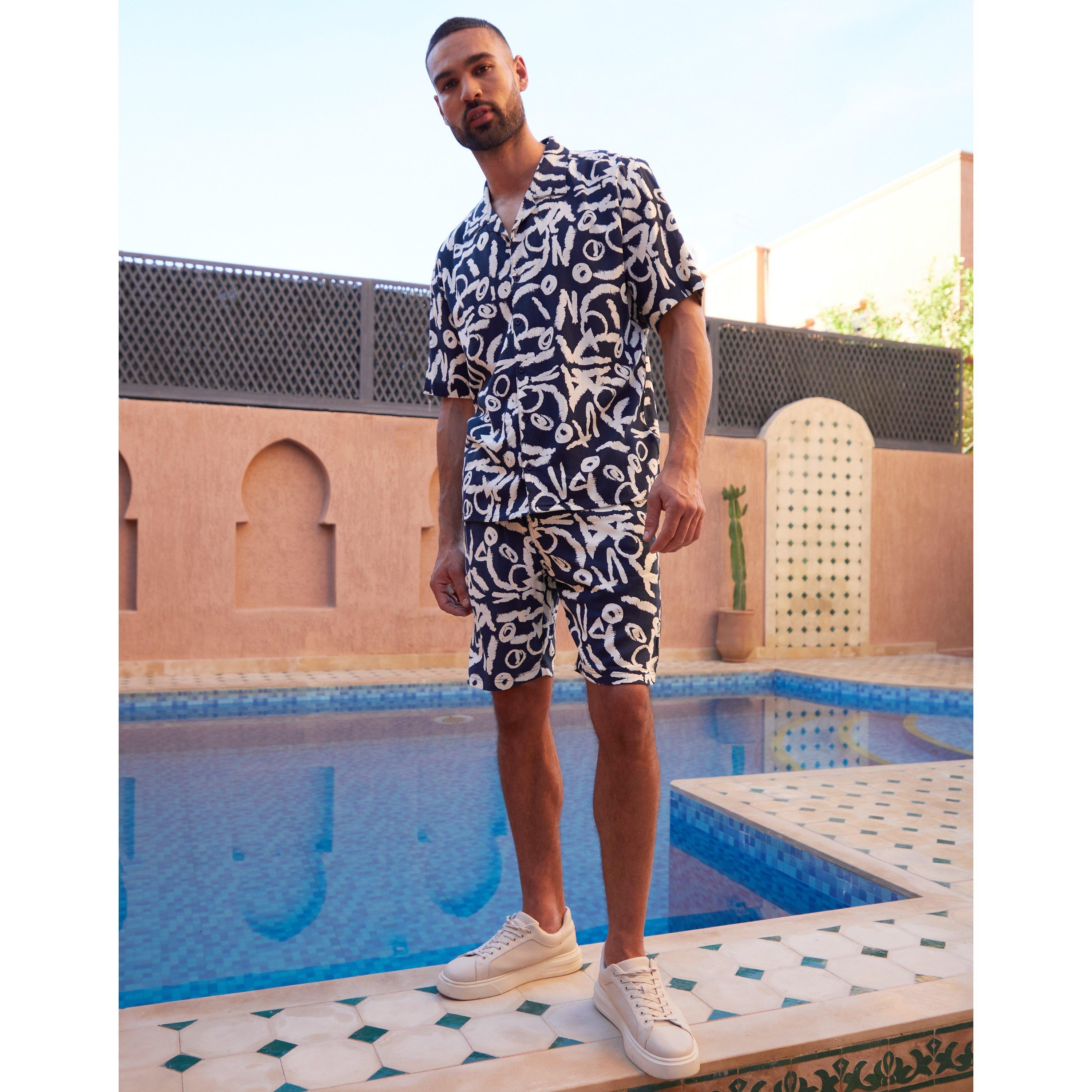 Navy - Threadbare - Langdale Short-Sleeve Patterned Shirt - 2