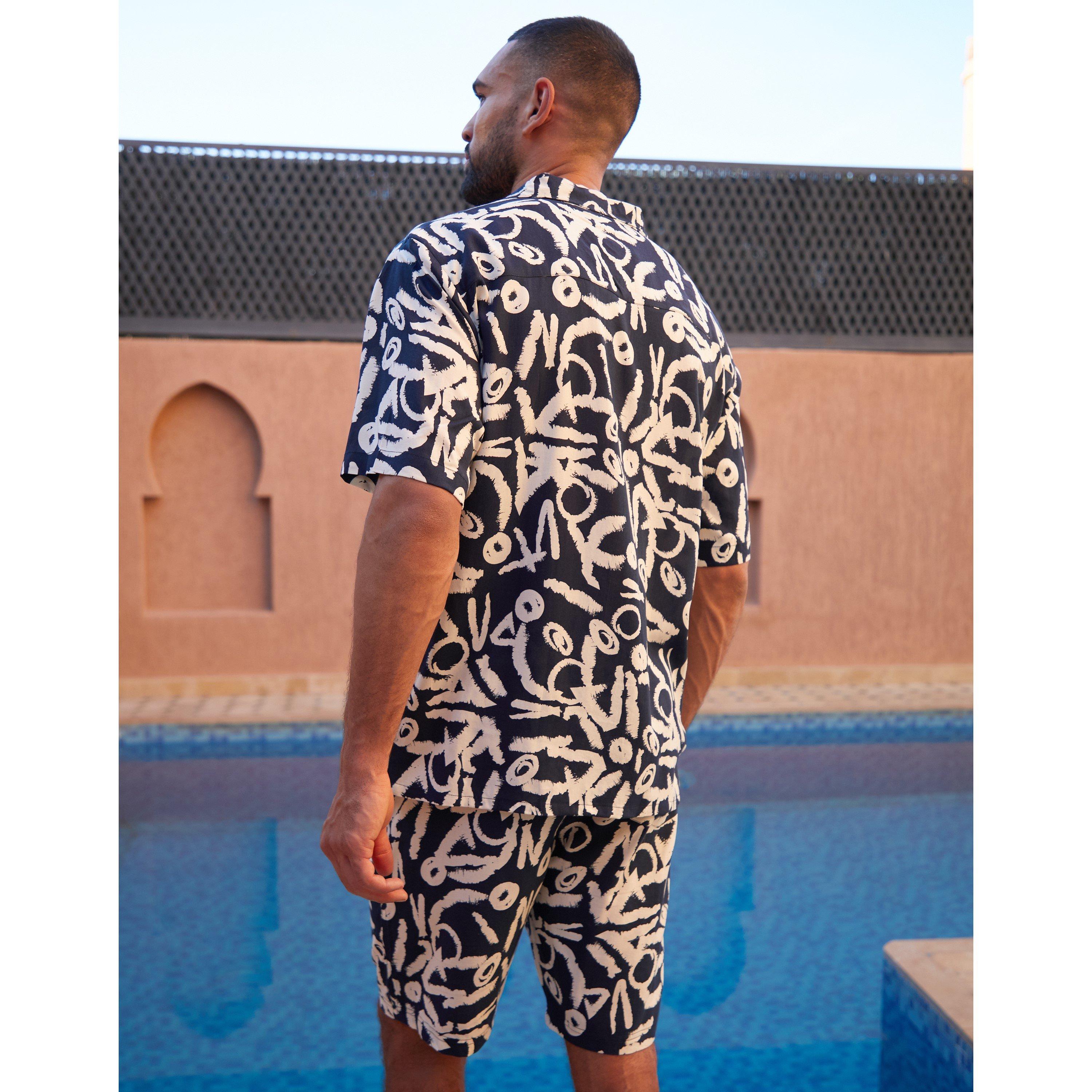 Navy - Threadbare - Langdale Short-Sleeve Patterned Shirt - 3