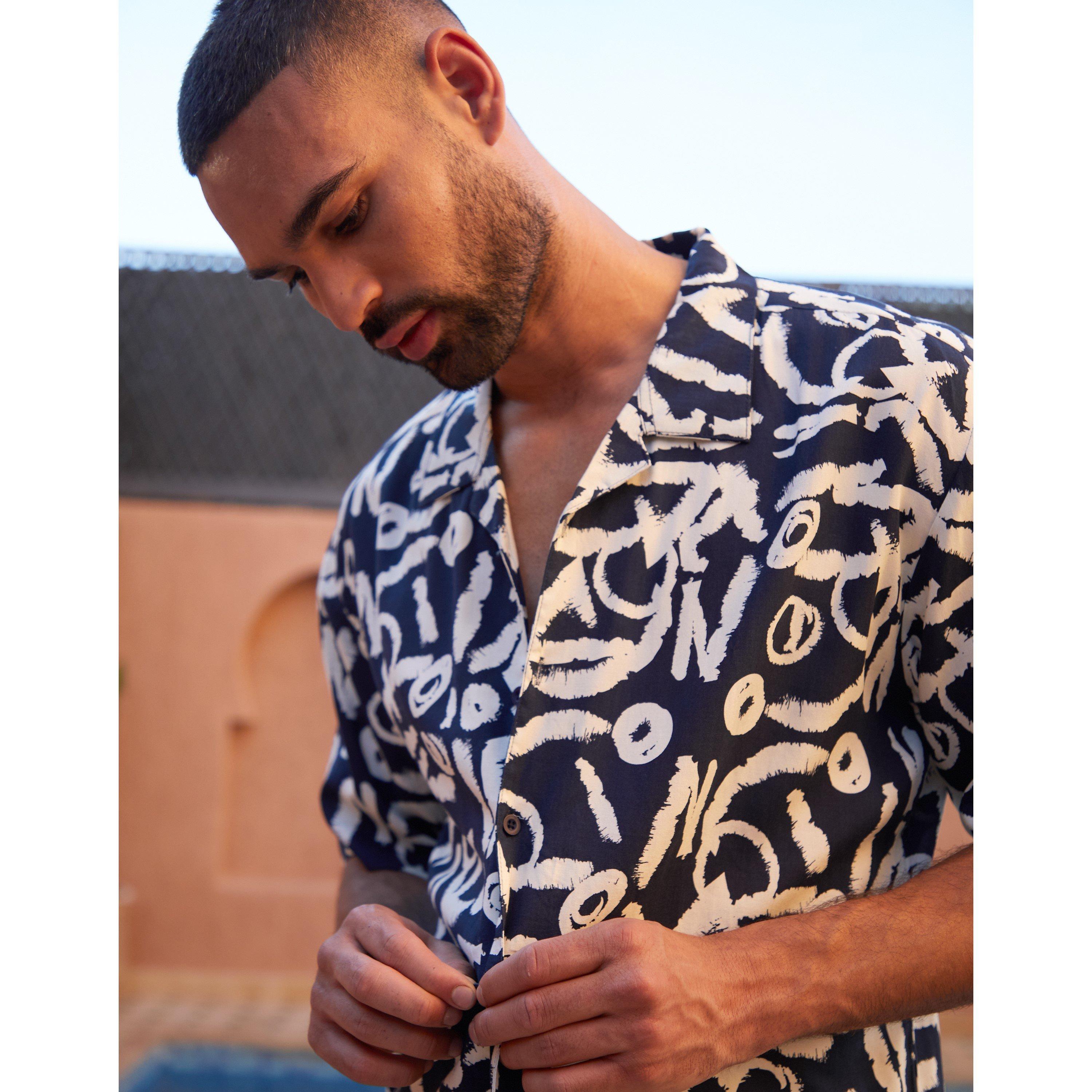 Navy - Threadbare - Langdale Short-Sleeve Patterned Shirt - 4