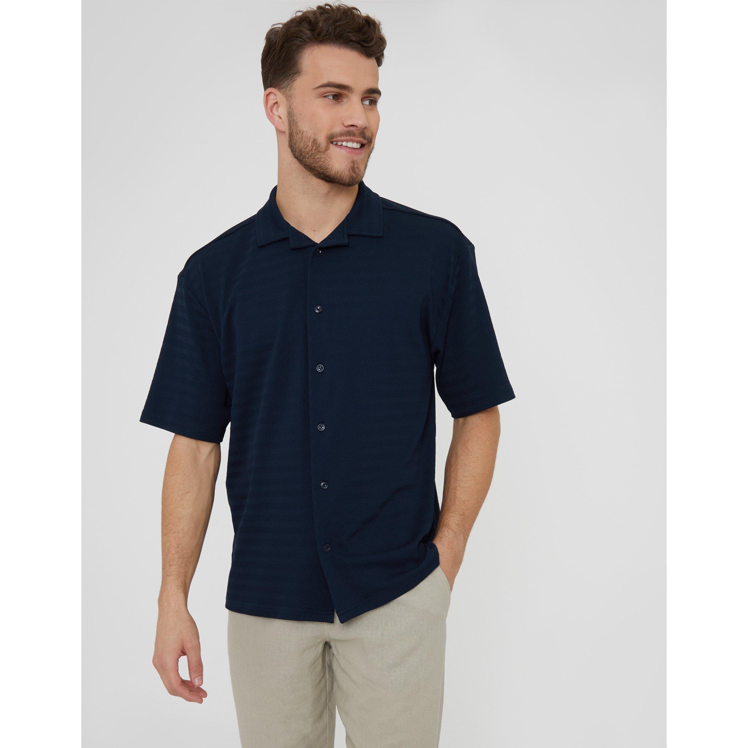 Navy - Threadbare - Men's Drewrea Short-Sleeve Patterned Shirt - 1