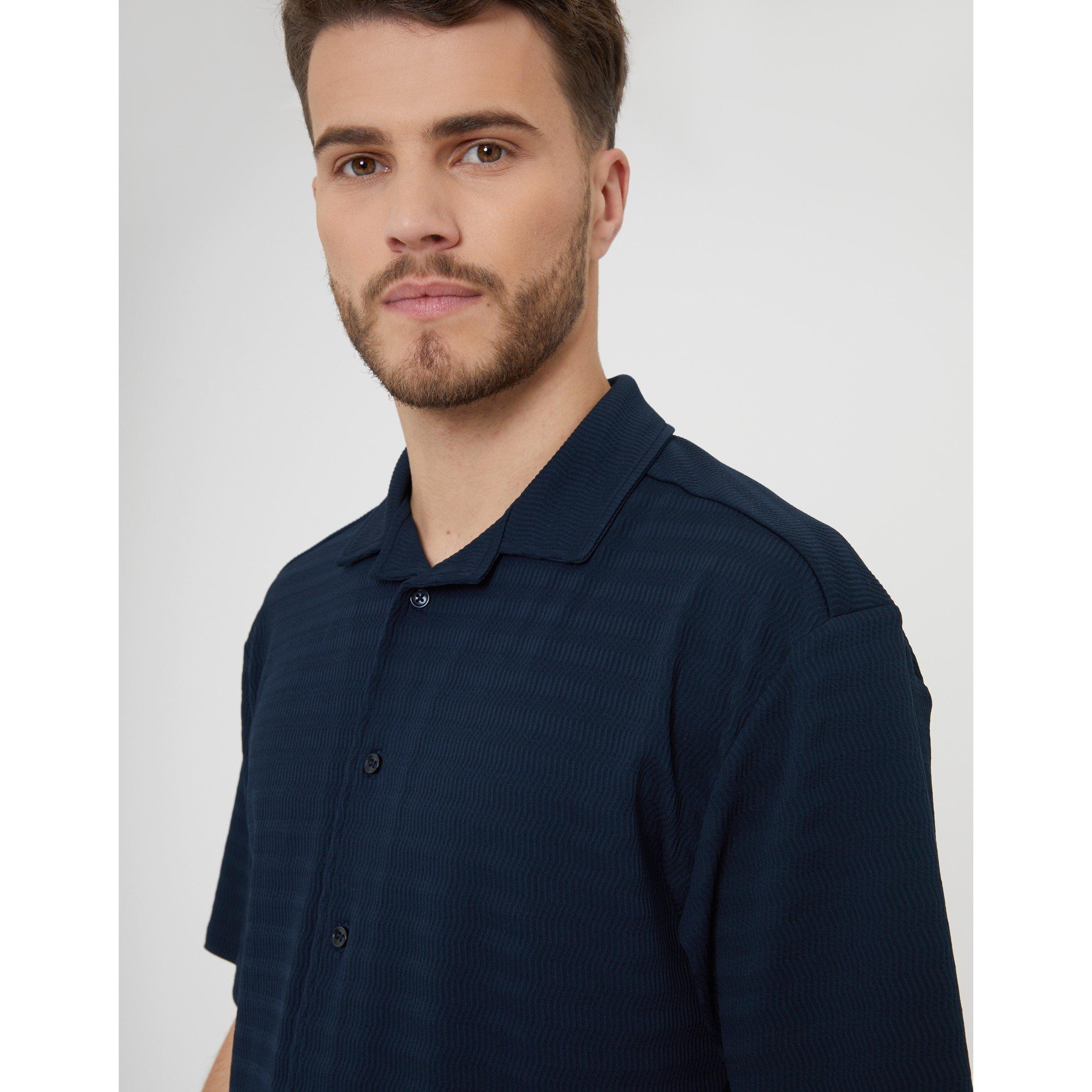 Navy - Threadbare - Drewrea Short-Sleeve Patterned Shirt - 4