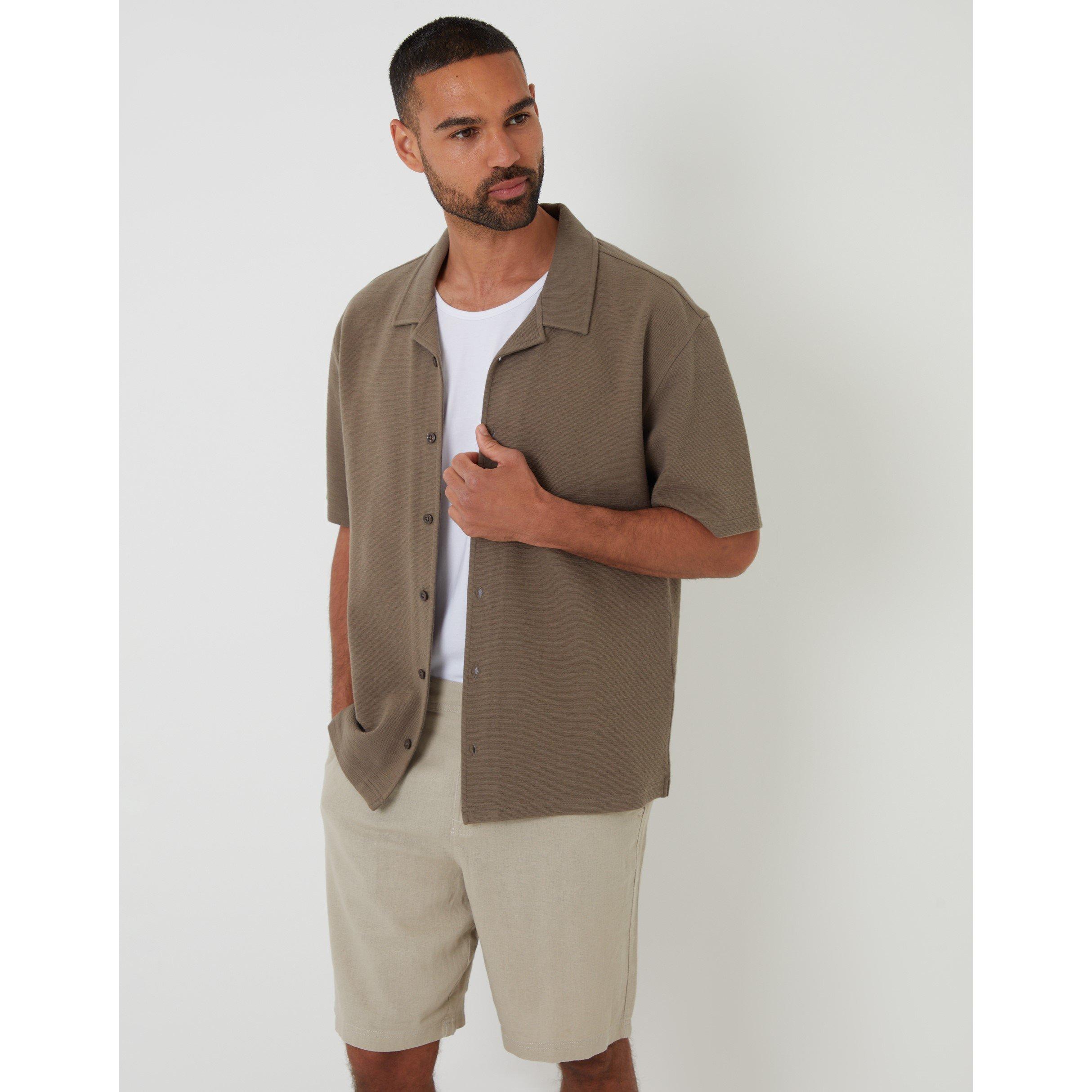 Threadbare Men's Embley Short-Sleeve Patterned Shirt - Khaki - Medium