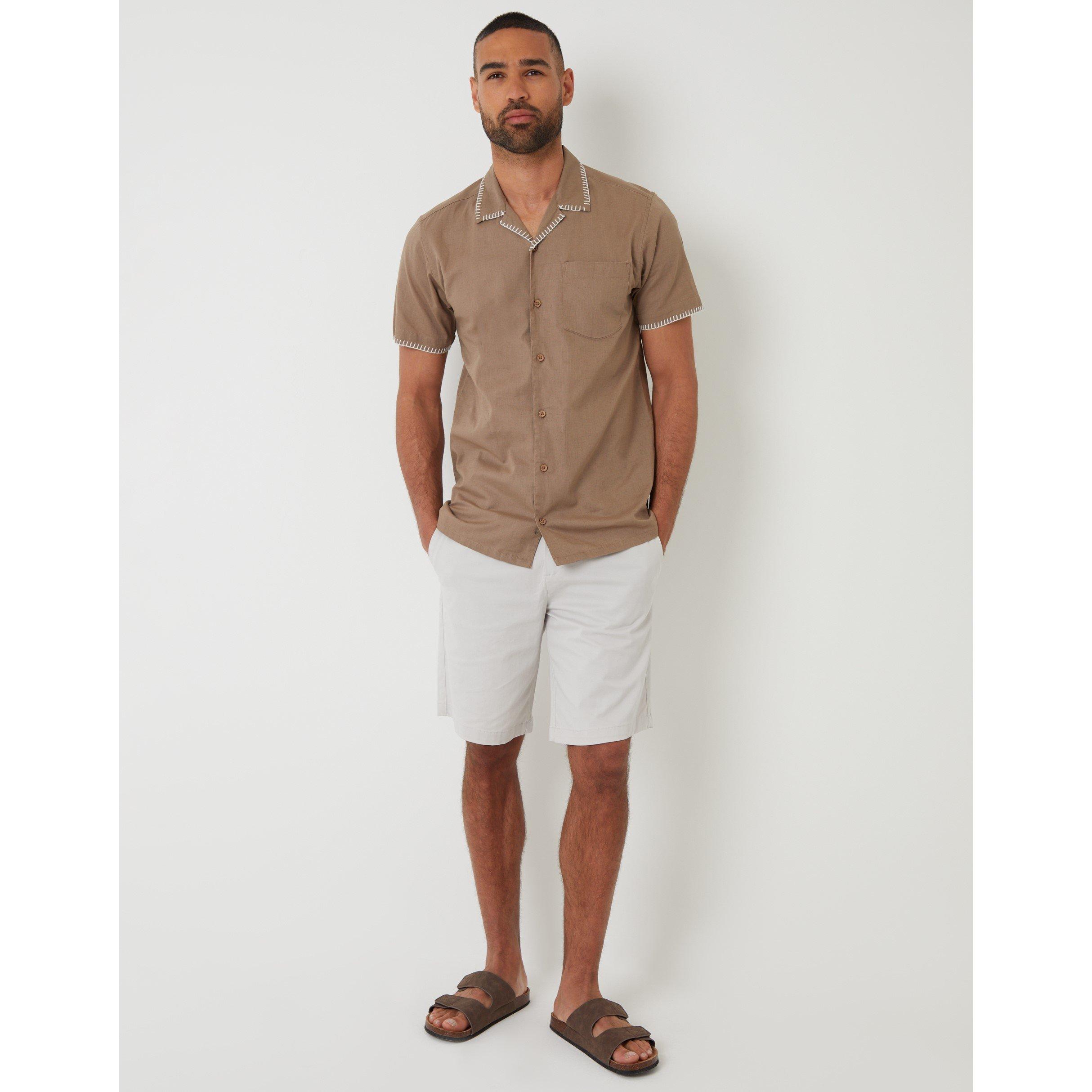 Taupe - Threadbare - Men's Burnley Short-Sleeve Patterned Shirt - 2
