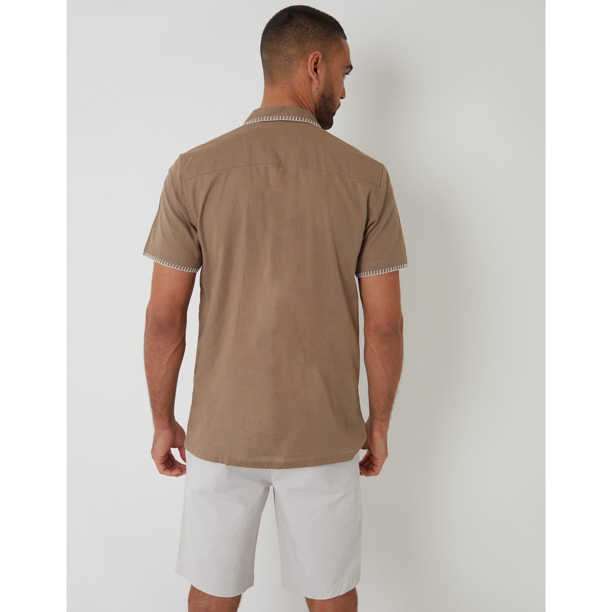 Taupe - Threadbare - Men's Burnley Short-Sleeve Patterned Shirt - 3