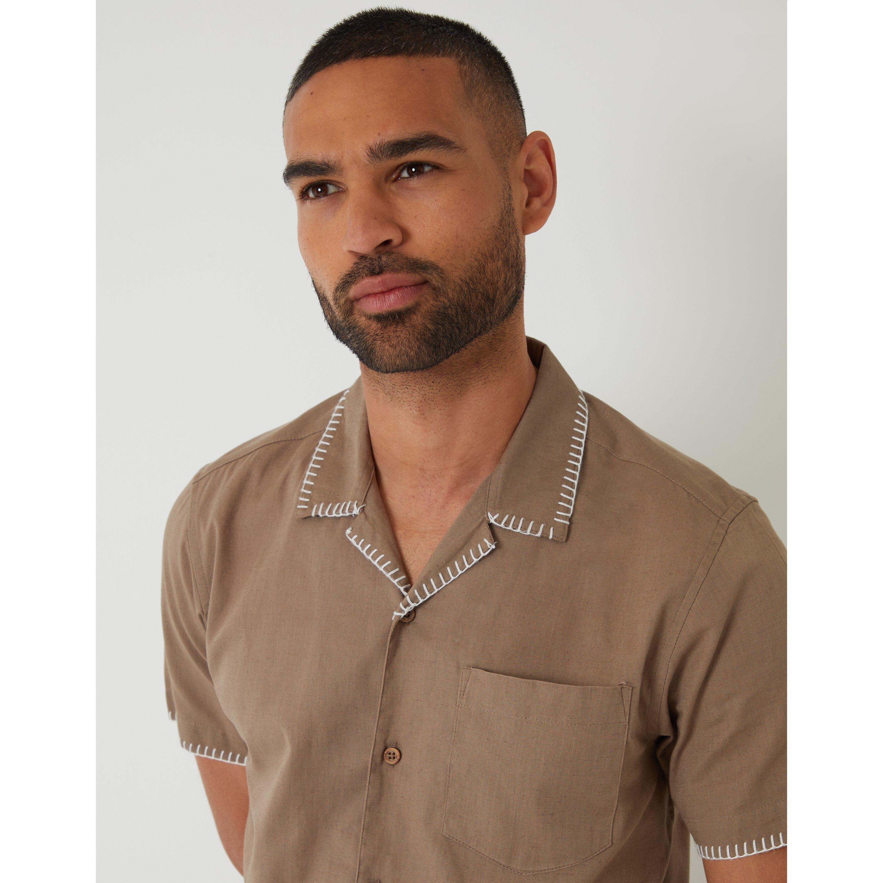 Taupe - Threadbare - Men's Burnley Short-Sleeve Patterned Shirt - 4