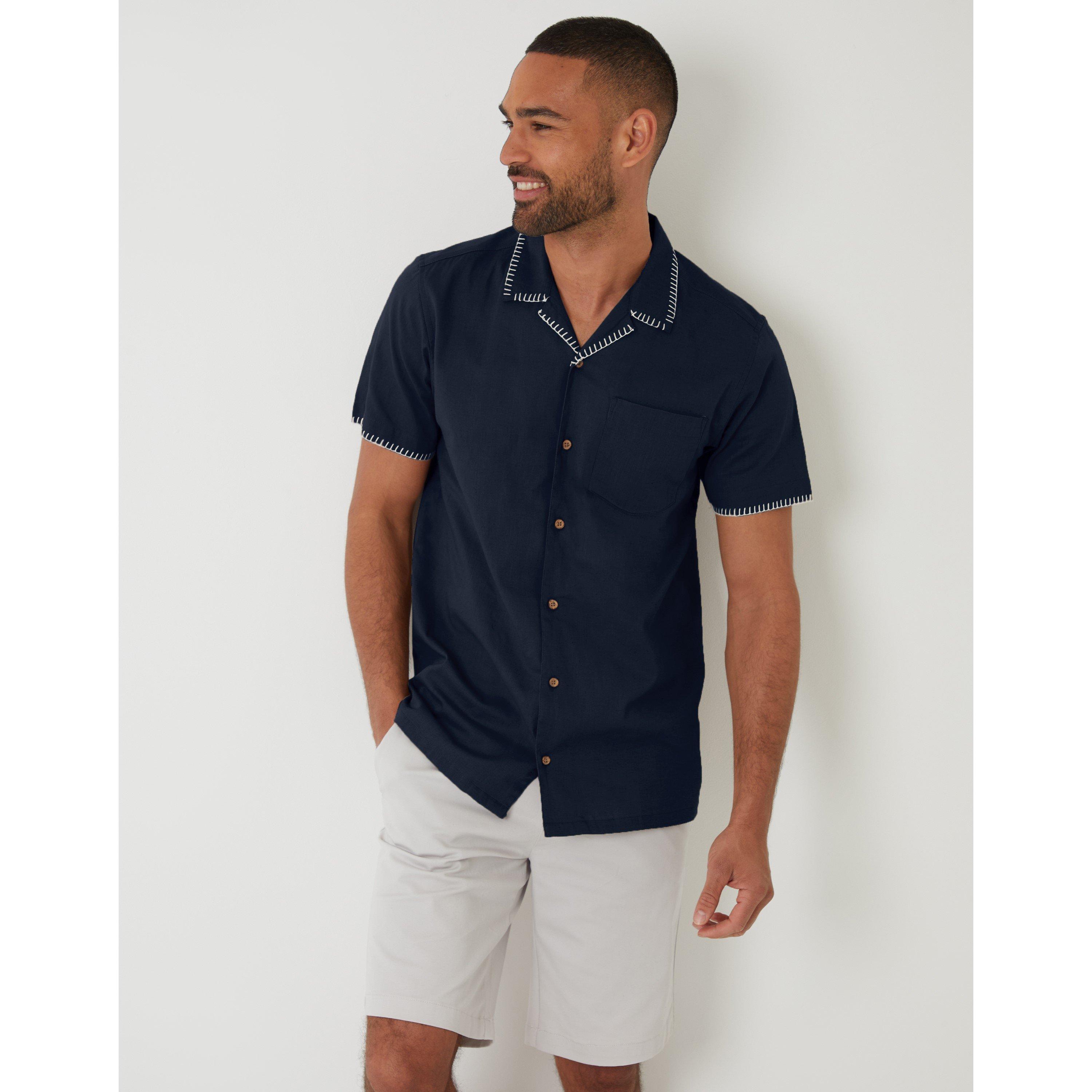 Navy - Threadbare - Men's Burnley Short-Sleeve Patterned Shirt - 1