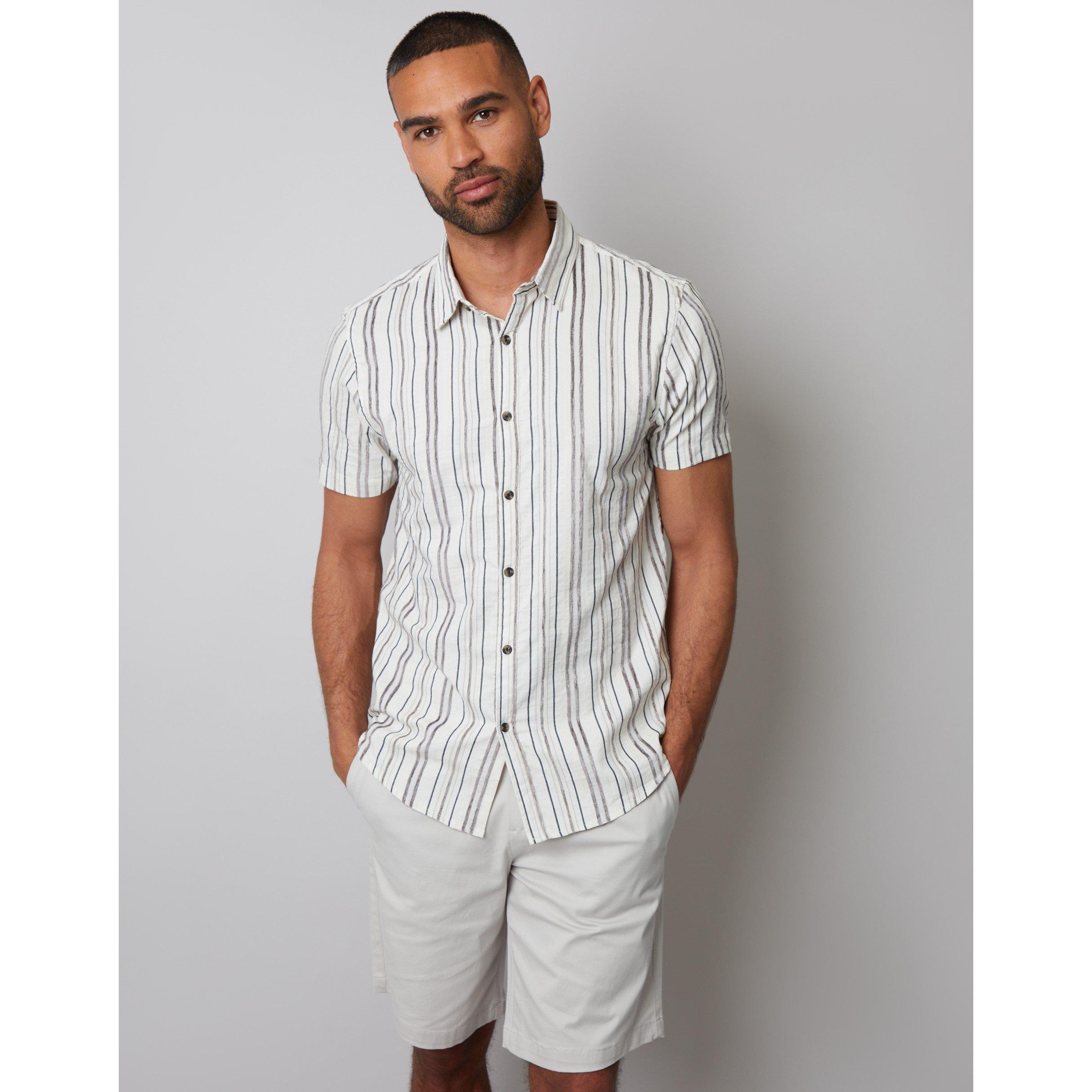 Threadbare Men's Brownhill Short-Sleeve Patterned Shirt - Cream - Small
