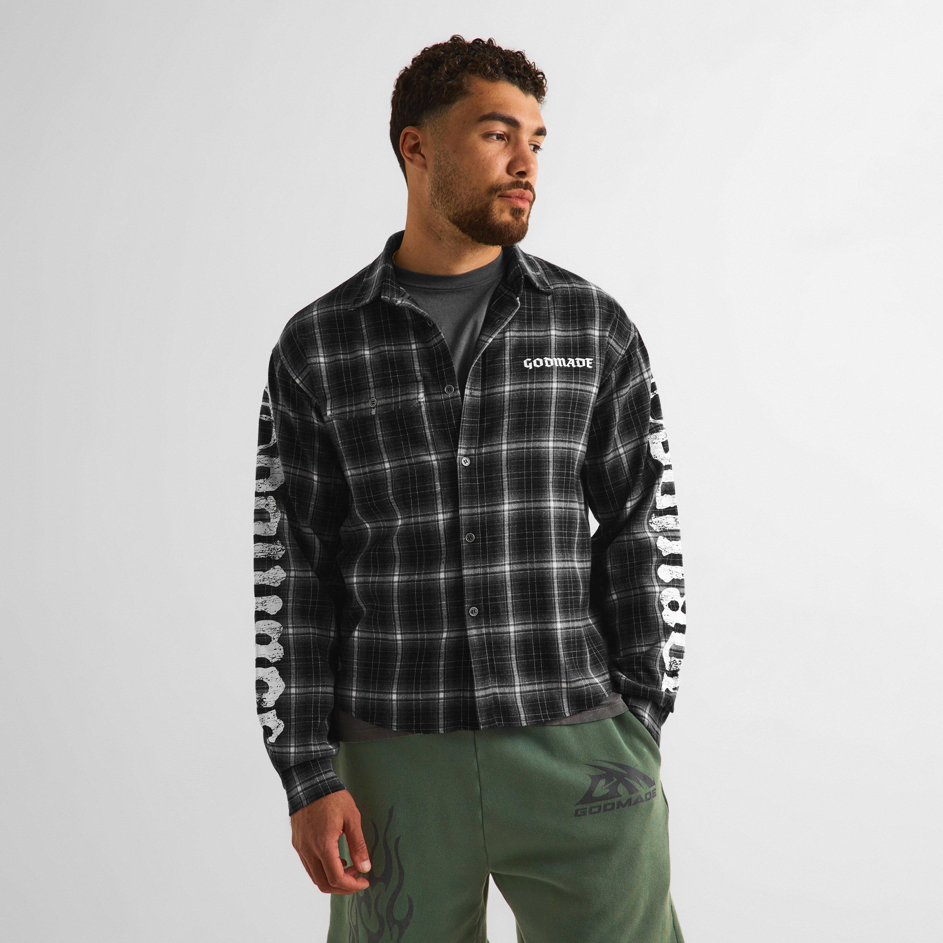 BLACK/ GREY - God Made - Men's Long Sleeve Patterned Shirt - 3