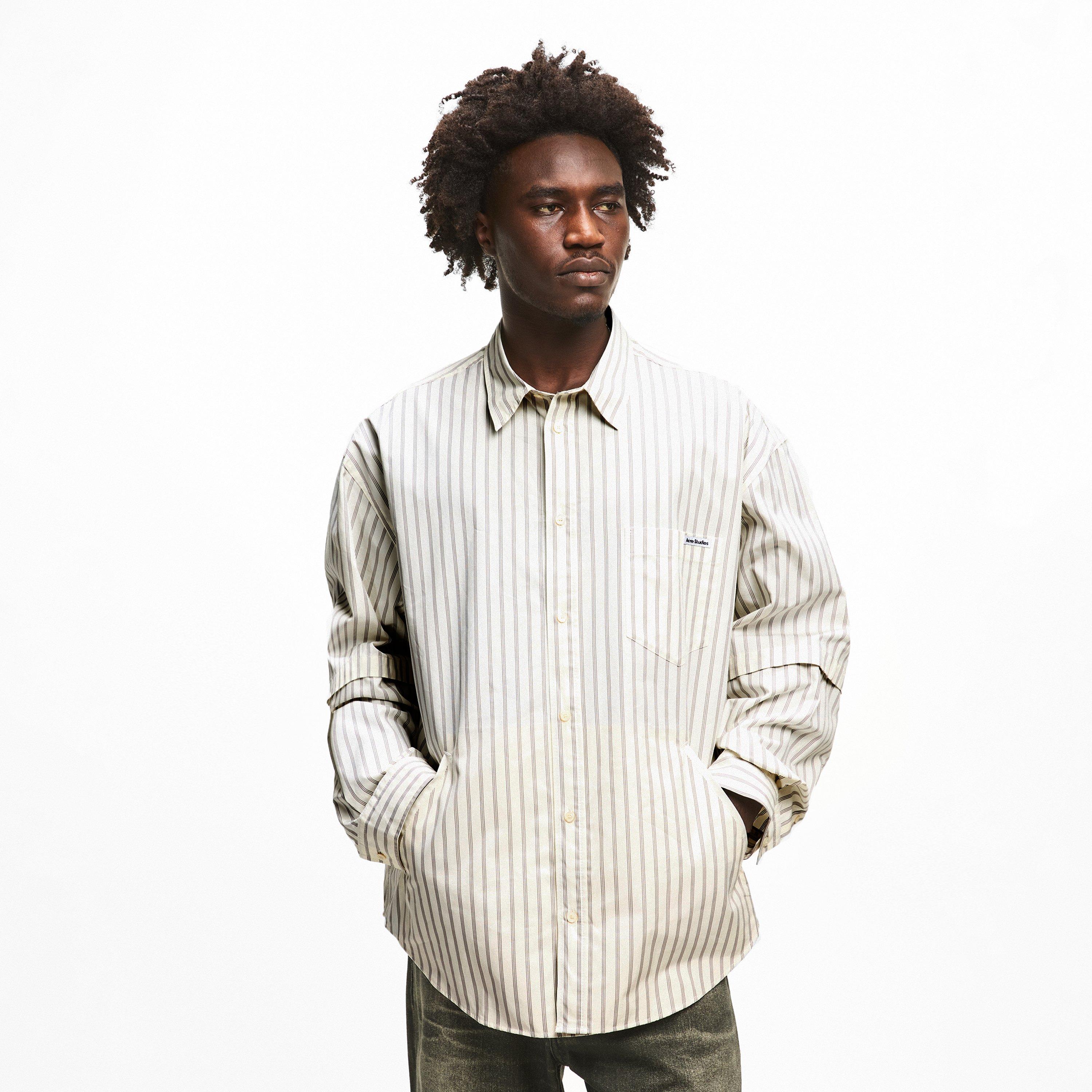 White/Grey - Acne Studios - Mens Striped Long Sleeve Shirt - 3