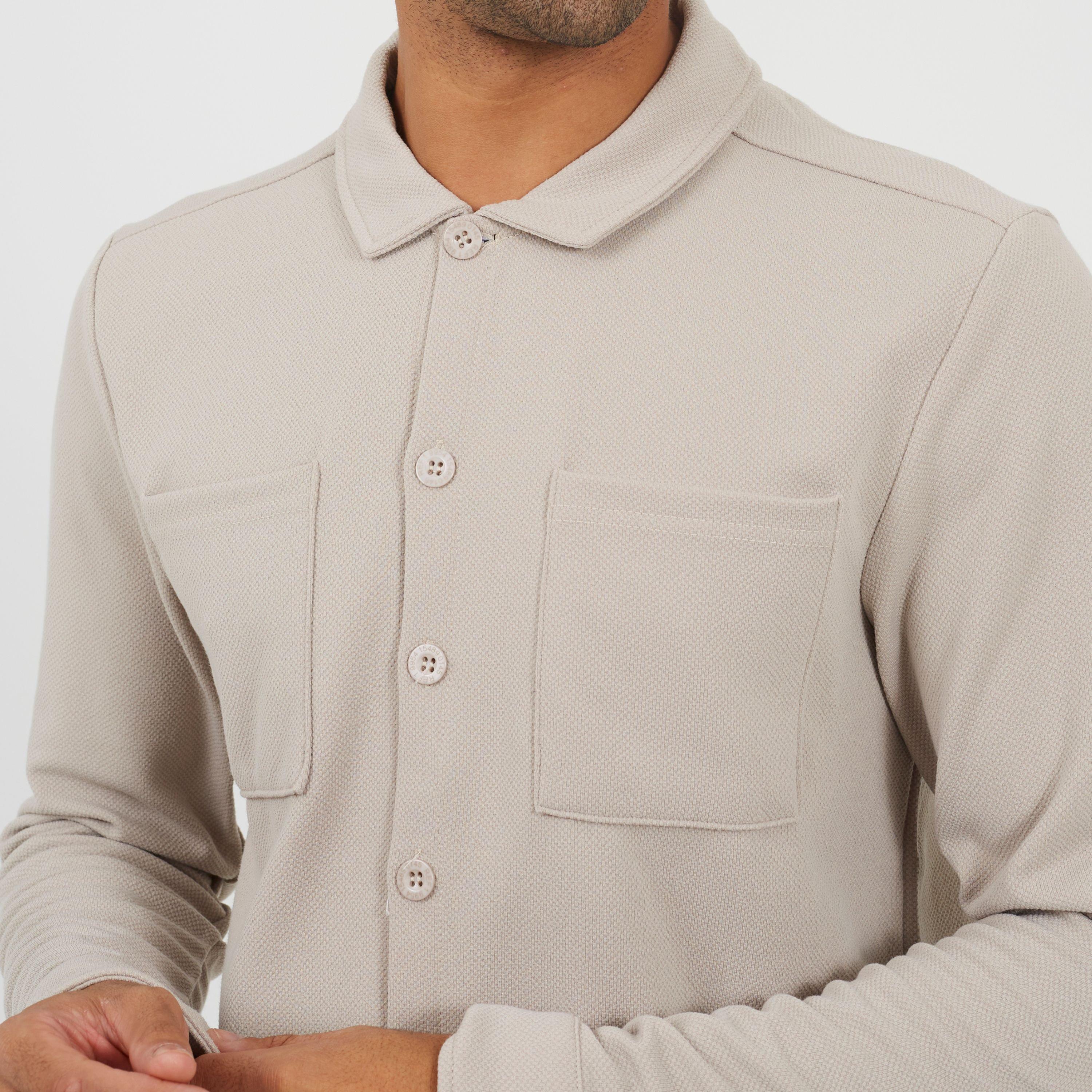 Light Sand - Brave Soul - Mens Light Sand Fuve Button Long Sleeve Shirt - 3