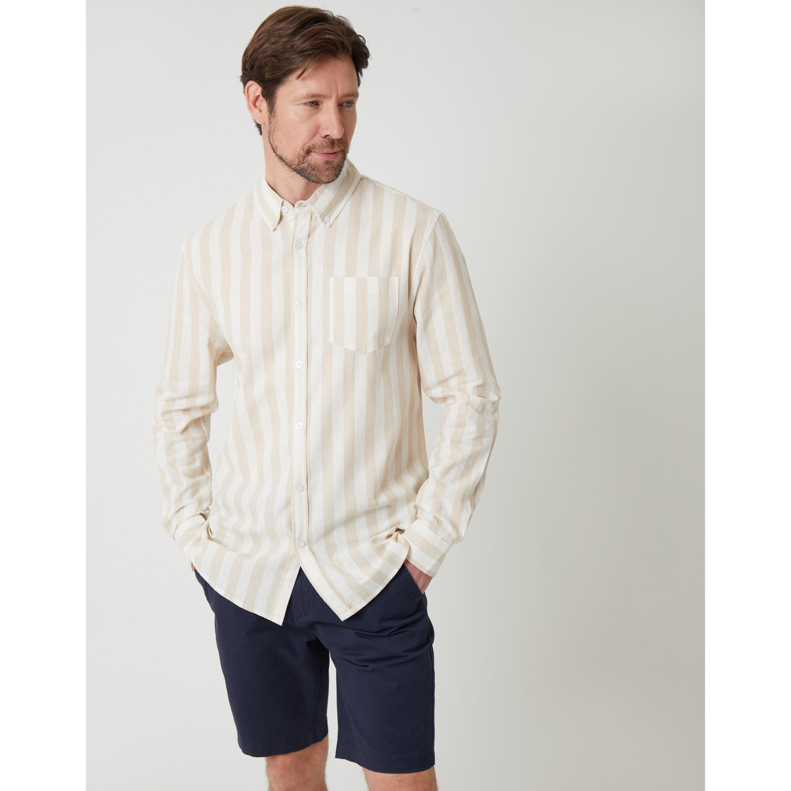Saltwell Men's Long-Sleeve Oxford Shirt - Stone/Ecru - Medium