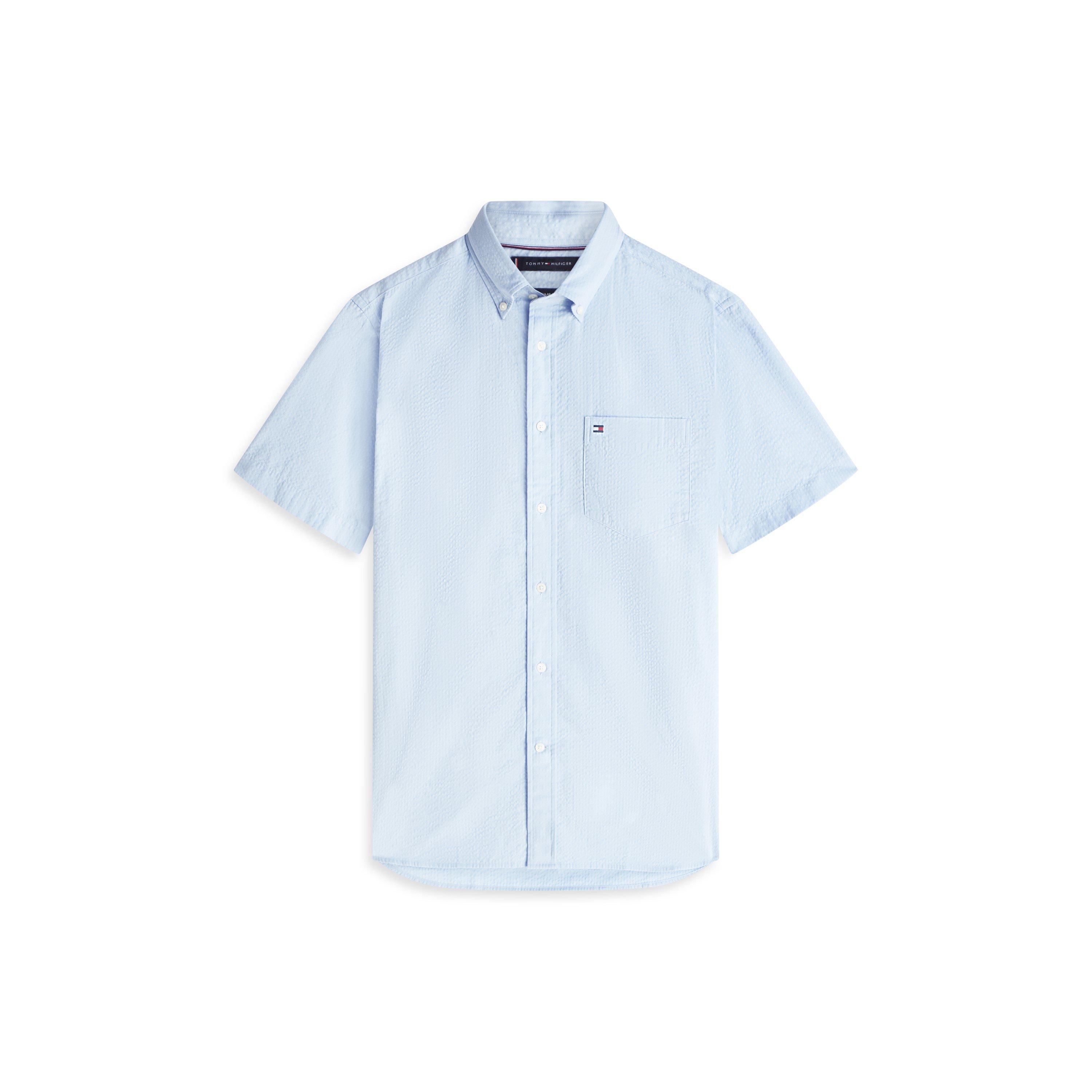 Tommy Hilfiger Men's Seersucker Solid Ss Rf Shirt - Sweet Blue - 2XL