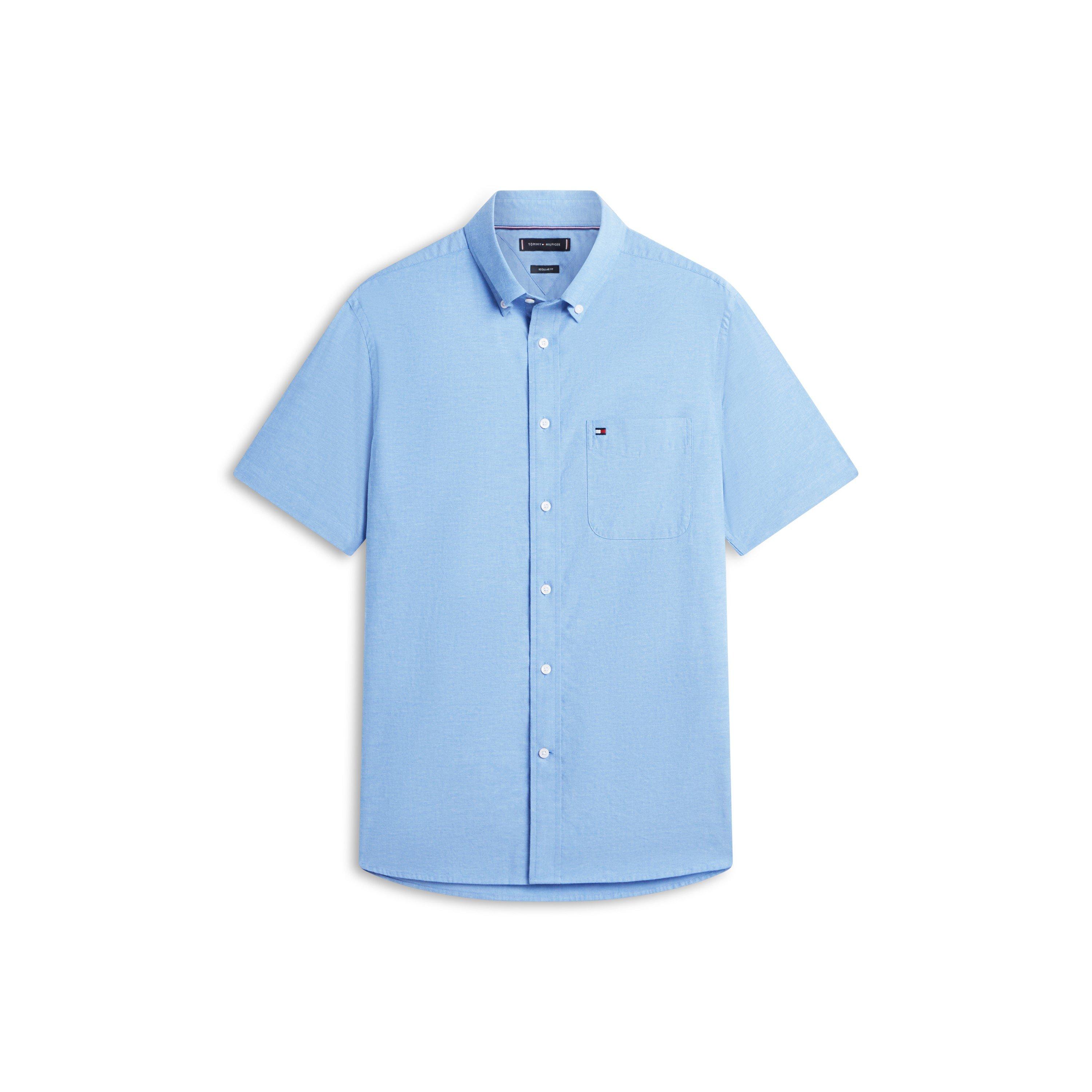 Tommy Hilfiger Men's Short Sleeve Plain Shirt - Shirt Blue - M