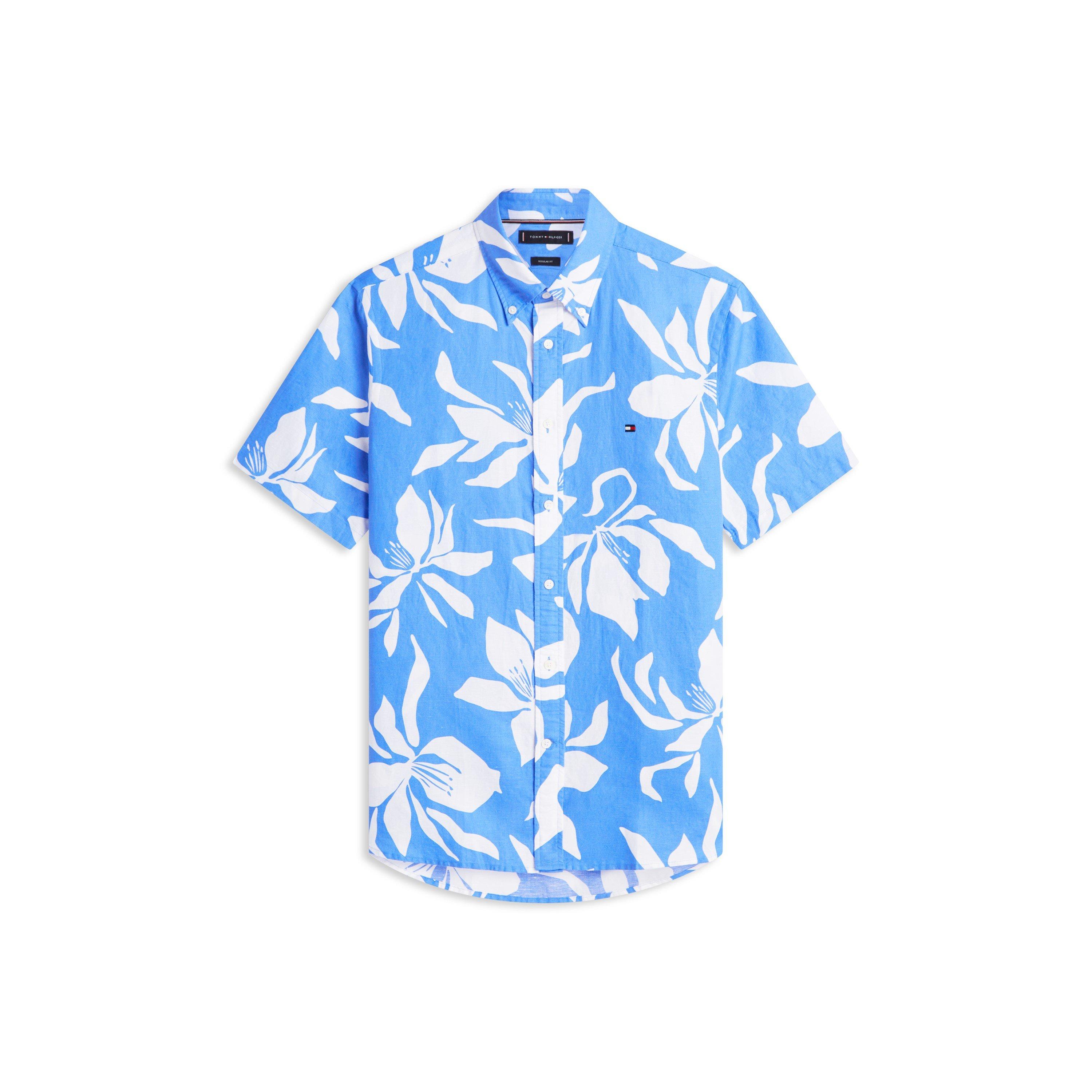 Tommy Hilfiger Men's Patterned Short Sleeve Shirt - Blue Spell/AOP - L