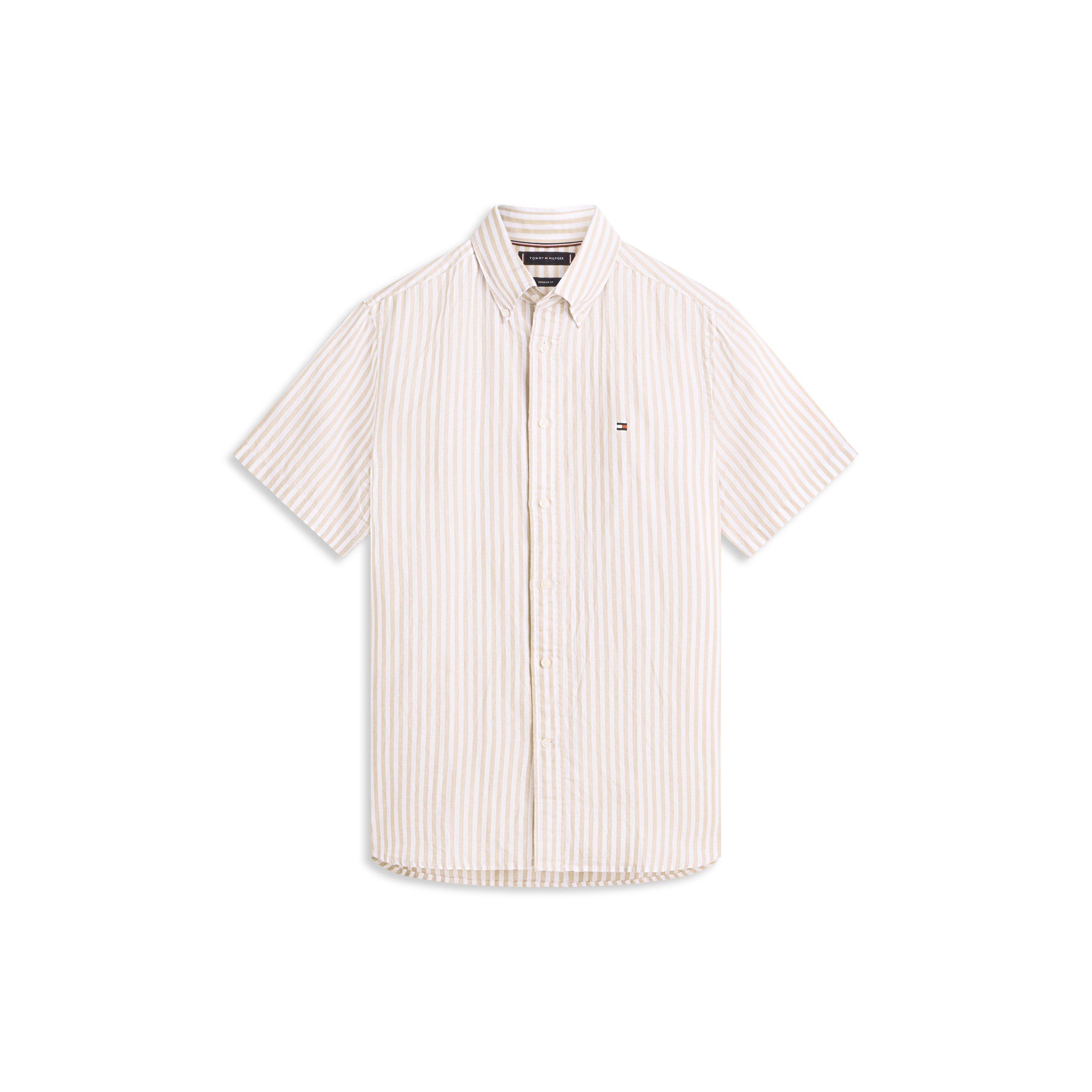 Tommy Hilfiger Men's Patterned Short Sleeve Shirt - Sandalwood/Strp - L